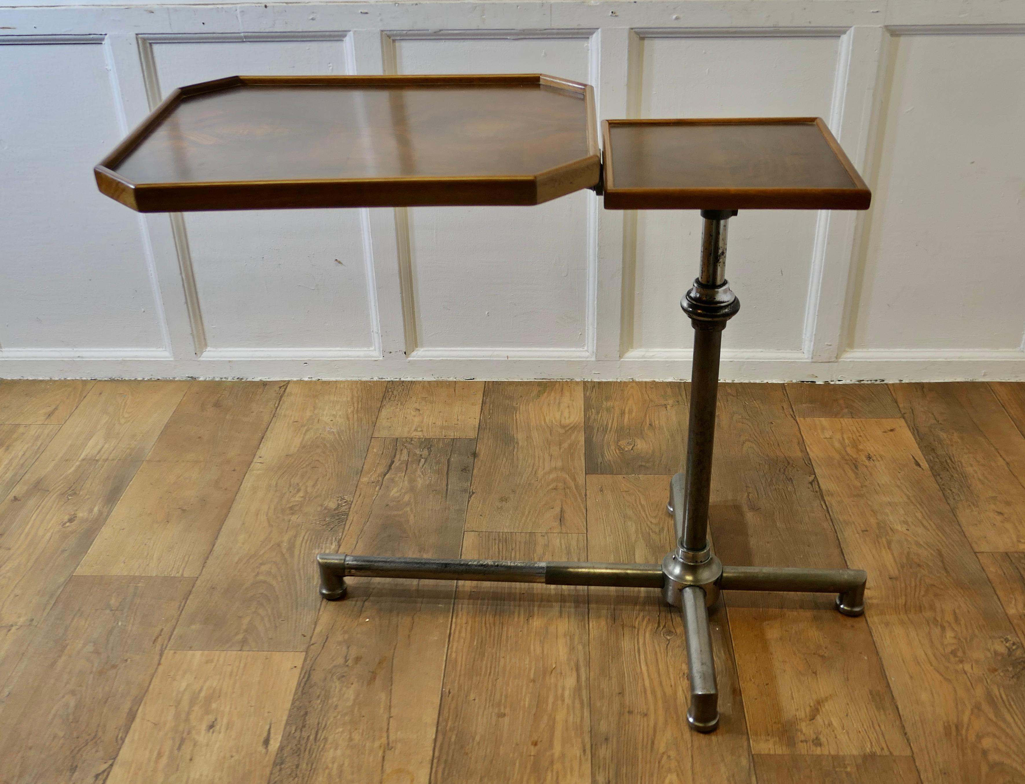 Art Deco Chrome and Walnut Reading Stand or Over Bed Table 

This is a one off and very beautifully designed versatile piece, the table has an easily adjustable height, so when set low it will sit over a bed or a chair and it can be raised up to a