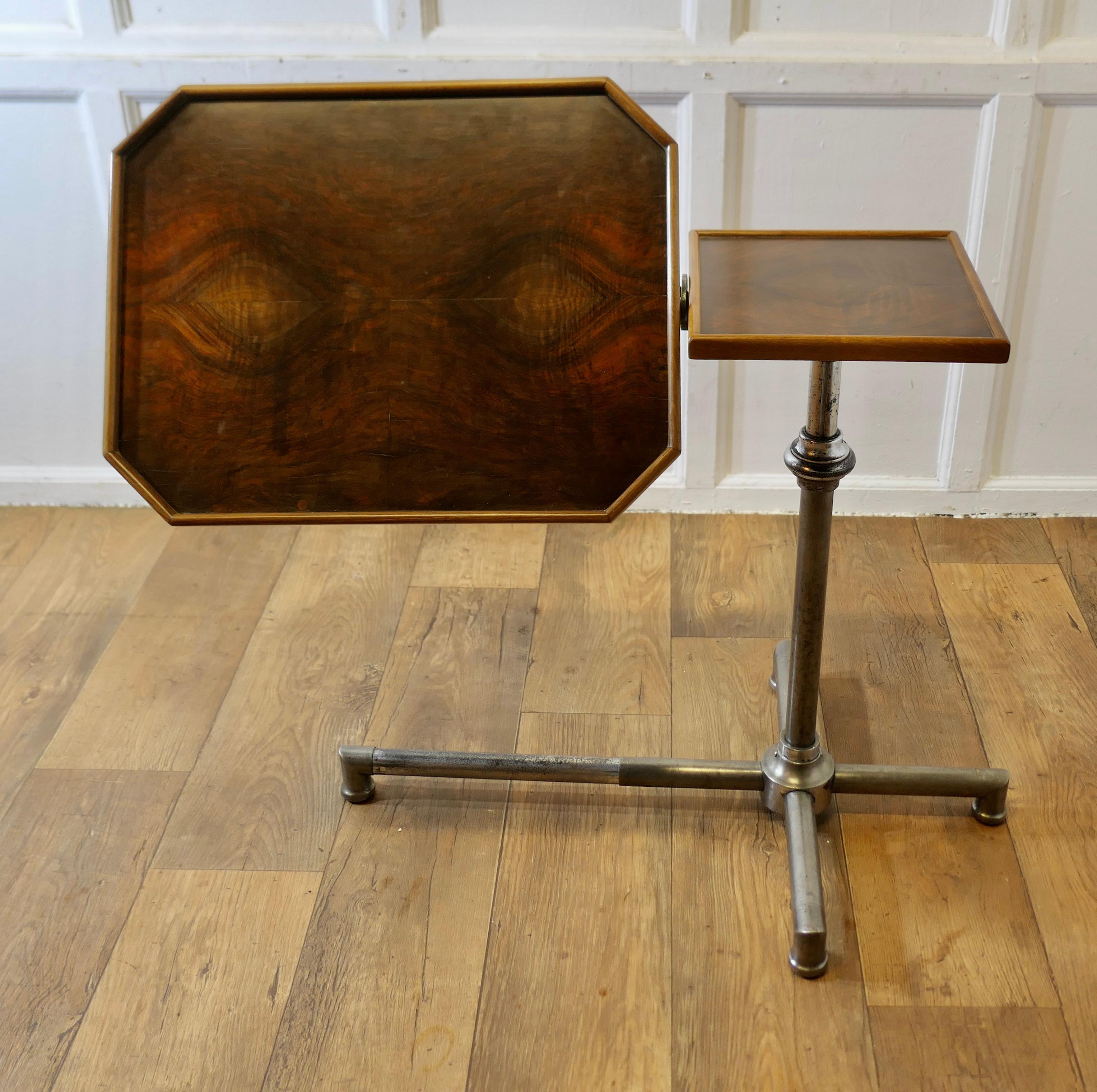 Art Deco Chrome and Walnut Reading Stand or Over Bed Table In Good Condition For Sale In Godshill, Isle of Wight