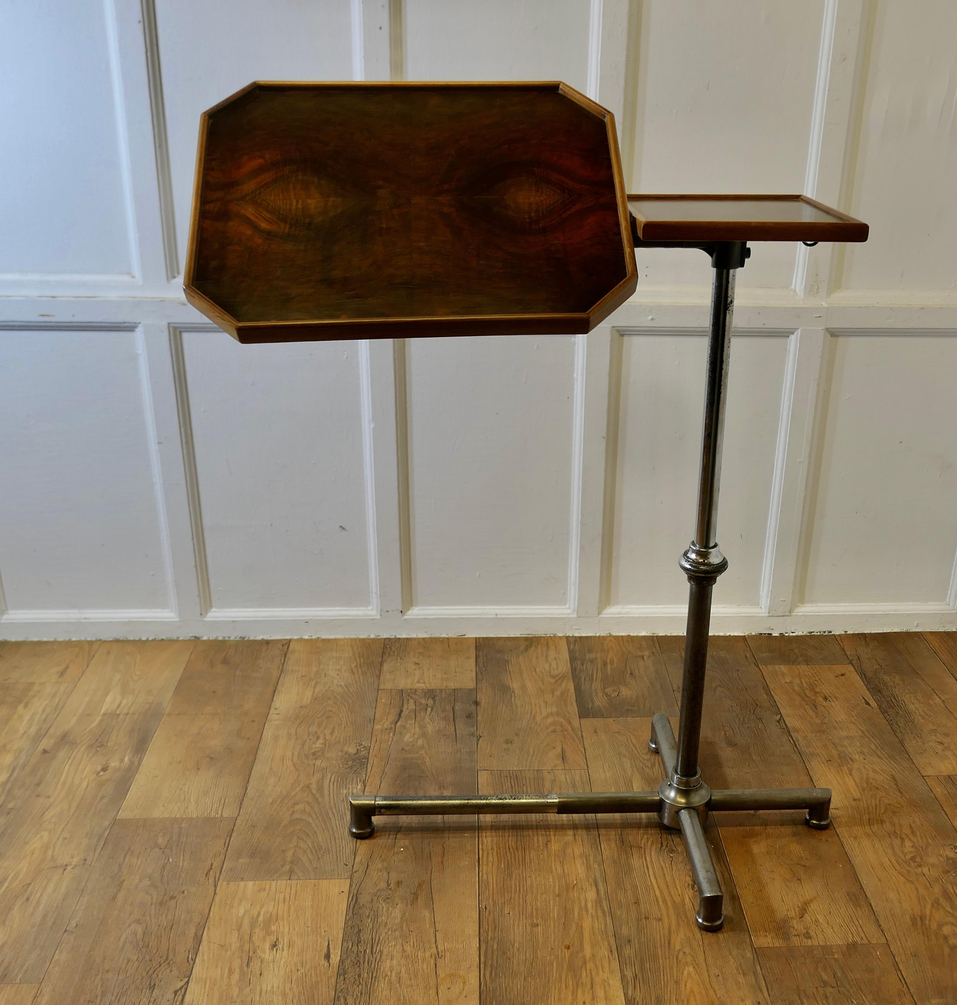 Early 20th Century Art Deco Chrome and Walnut Reading Stand or Over Bed Table For Sale