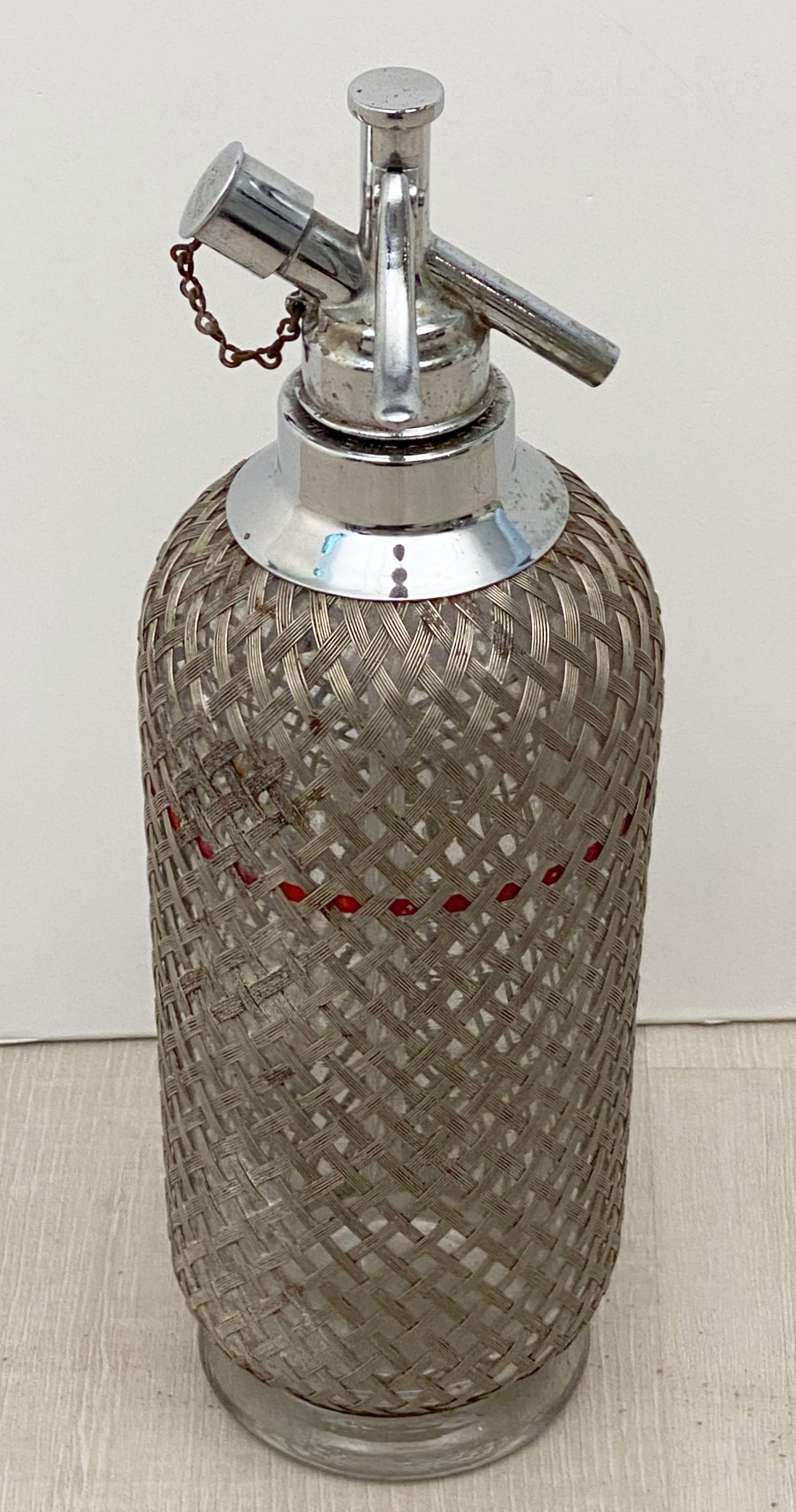 English Art Deco Chrome and Wire Mesh Soda Siphon by Sparklets of London