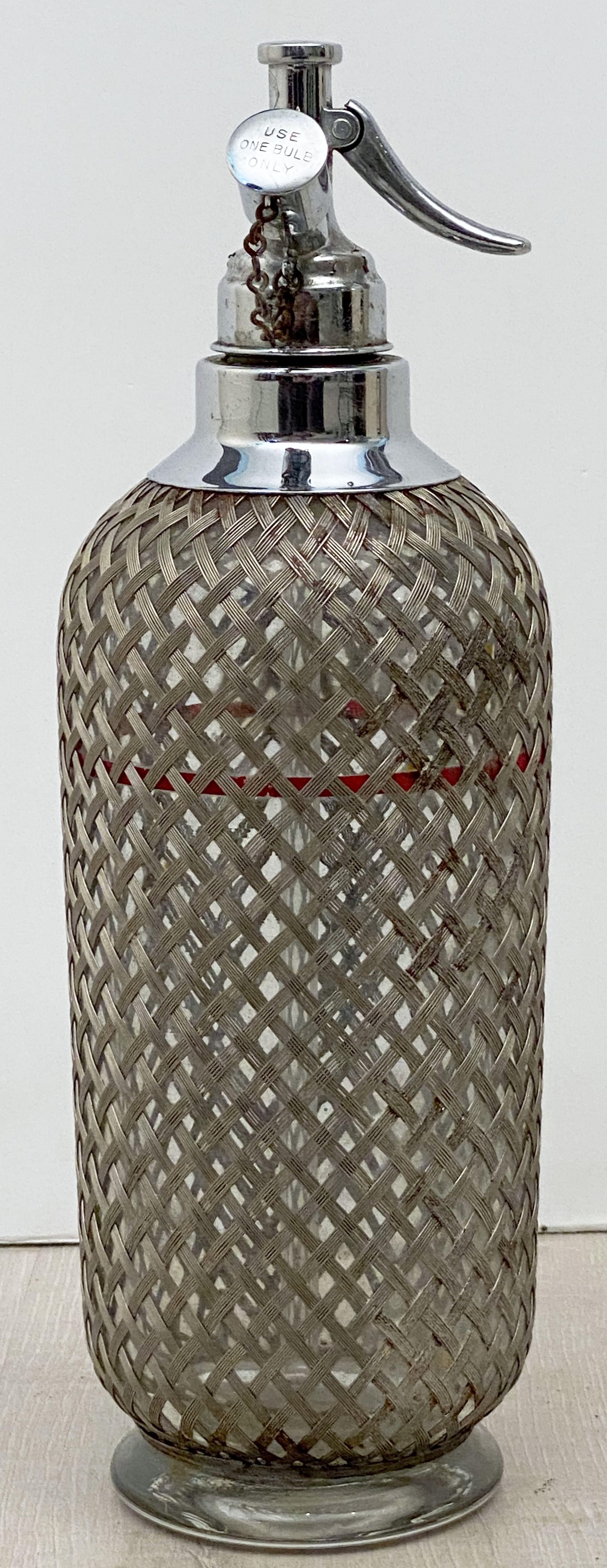 Art Deco Chrome and Wire Mesh Soda Siphon by Sparklets of London In Good Condition In Austin, TX