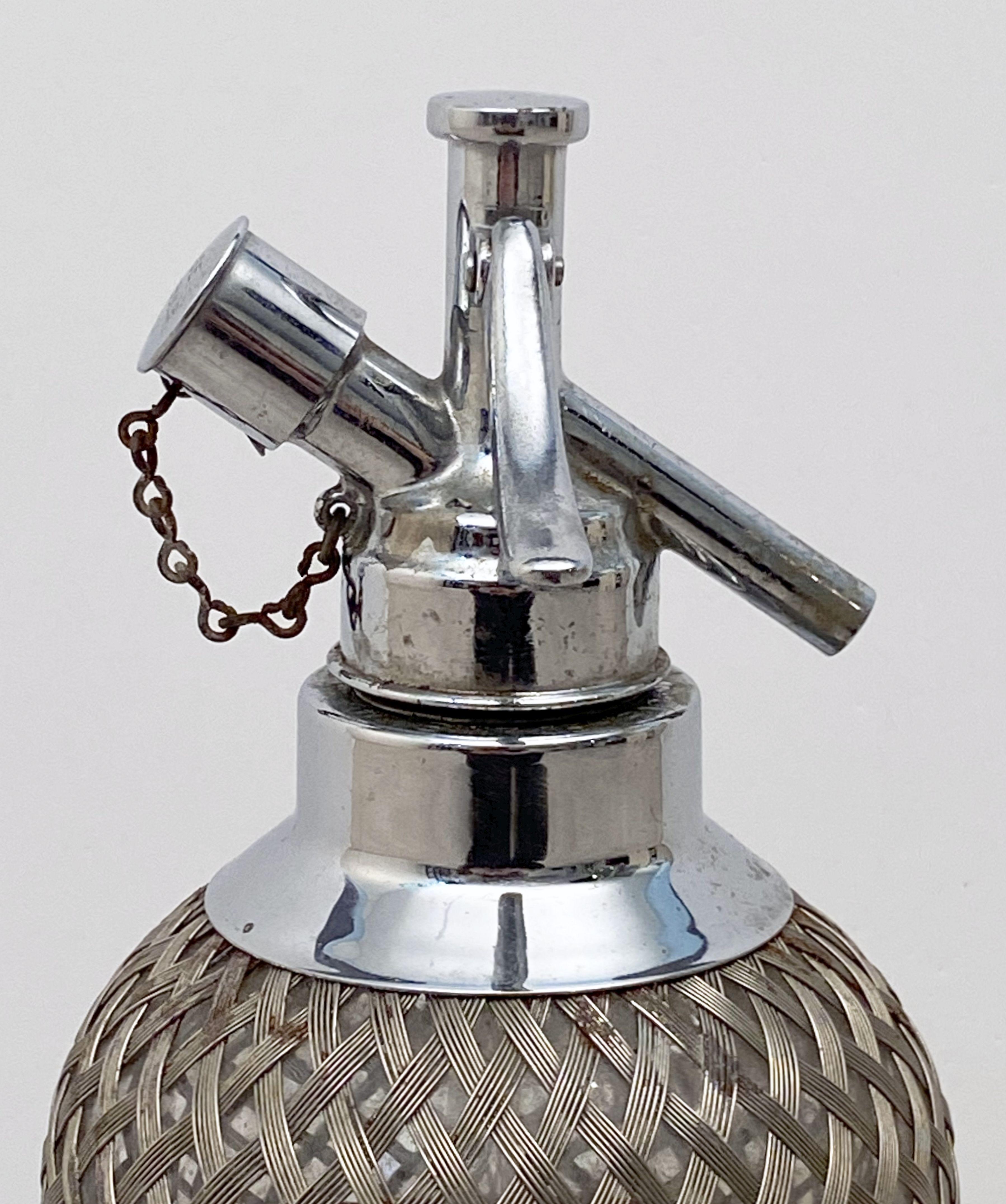 Metal Art Deco Chrome and Wire Mesh Soda Siphon by Sparklets of London
