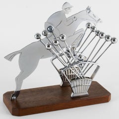 Stuzzicadenti da cocktail in stile Art Déco, cromati e in legno, raffiguranti cavaliere e cavallo, Francia, CIRCA 1930