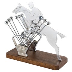 Stuzzicadenti da cocktail in stile Art Déco, cromati e in legno, raffiguranti cavaliere e cavallo, Francia, CIRCA 1930