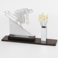 Art Deco Chrom und Holz Sport Skifahrer Cocktail Picks von Sudre, Frankreich um 1930