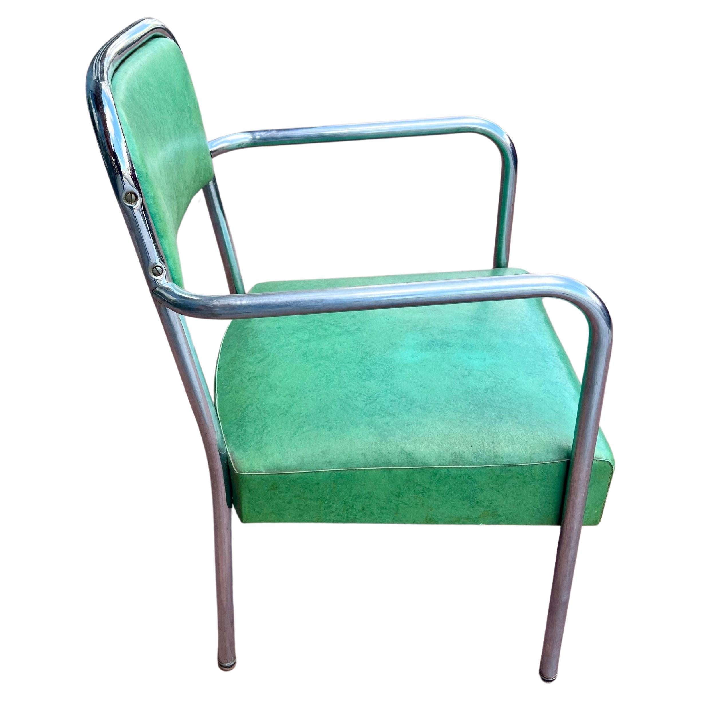 American Art Deco Chrome Armchair in Original Naugahyde Very Rare For Sale