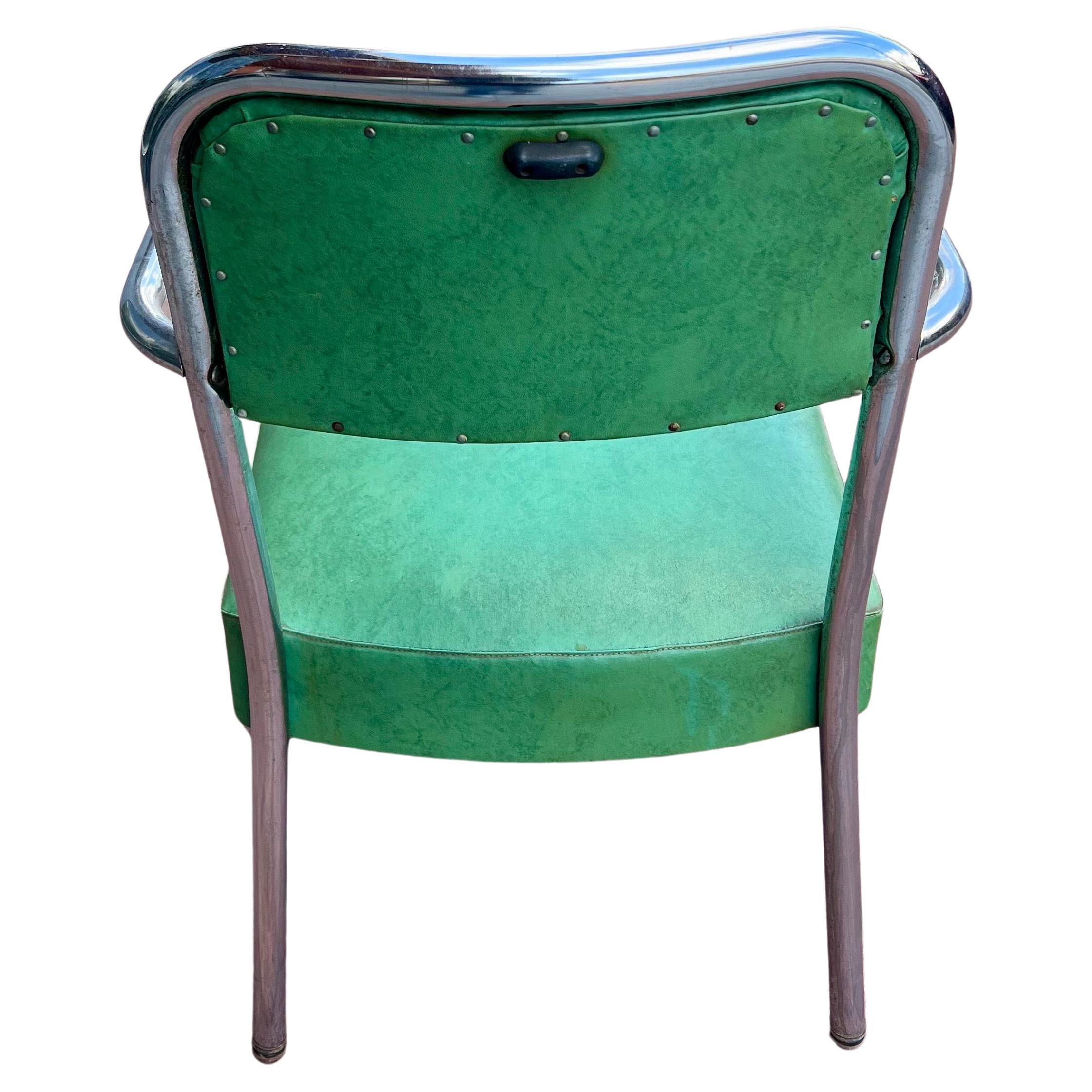 Art Deco Chrome Armchair in Original Naugahyde Very Rare In Good Condition For Sale In San Diego, CA