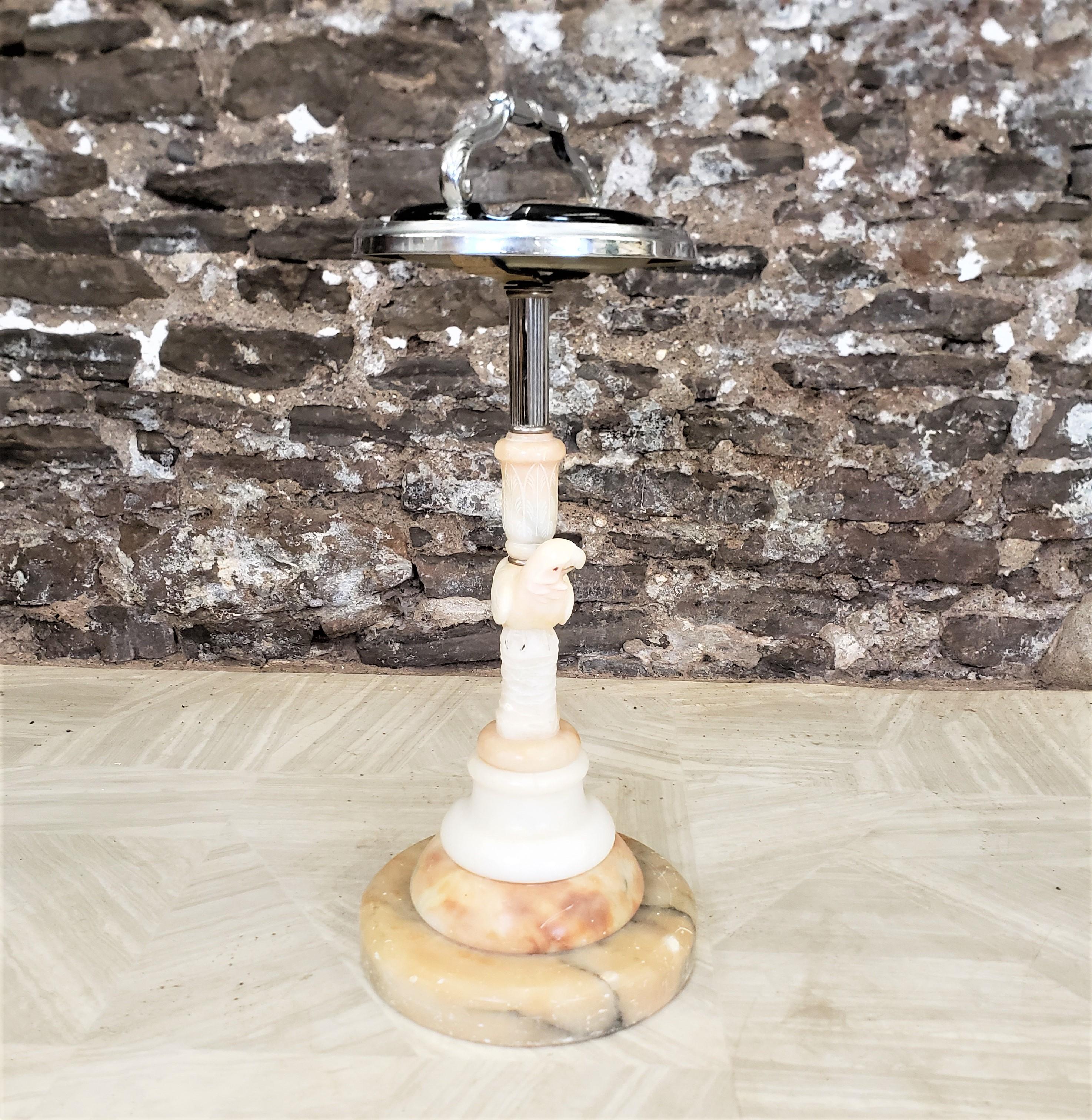 Art Deco Chrome Ashtray Stand with a Carved Parrot & Stacked Marble Base In Good Condition For Sale In Hamilton, Ontario