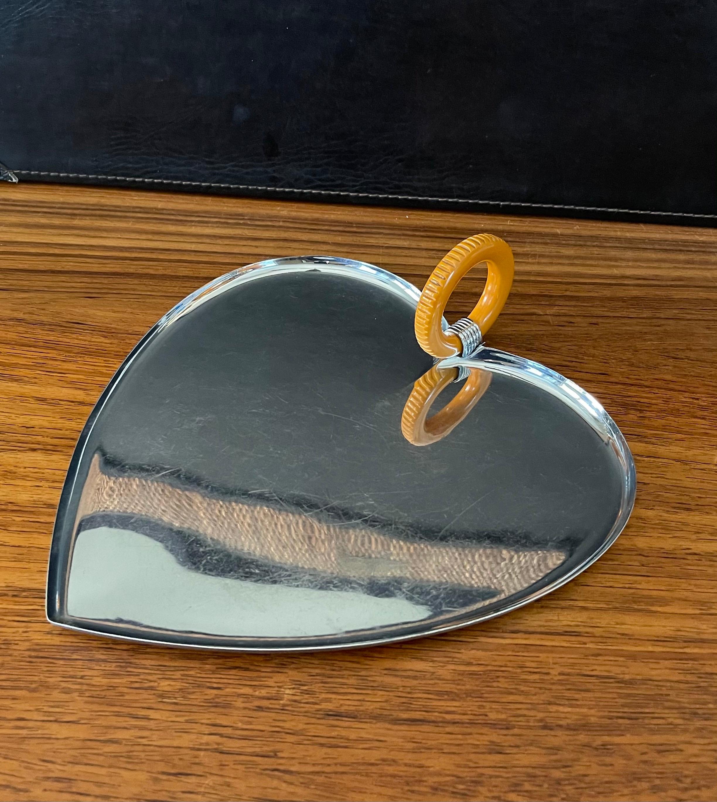 American Art Deco Chrome & Bakelite Heart Tray and Spatula by Chase Co.