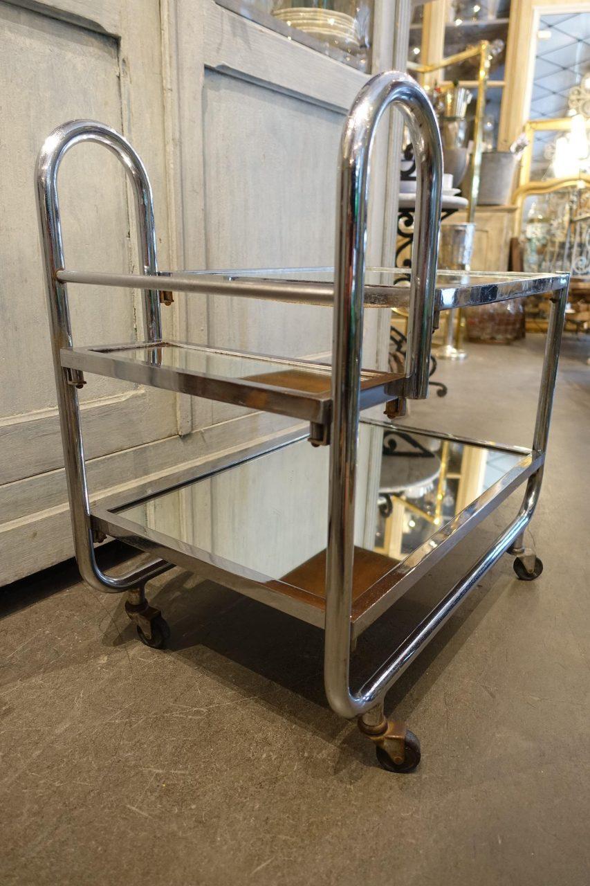French Art Deco Chrome Bar Cart-Jacques Adnet