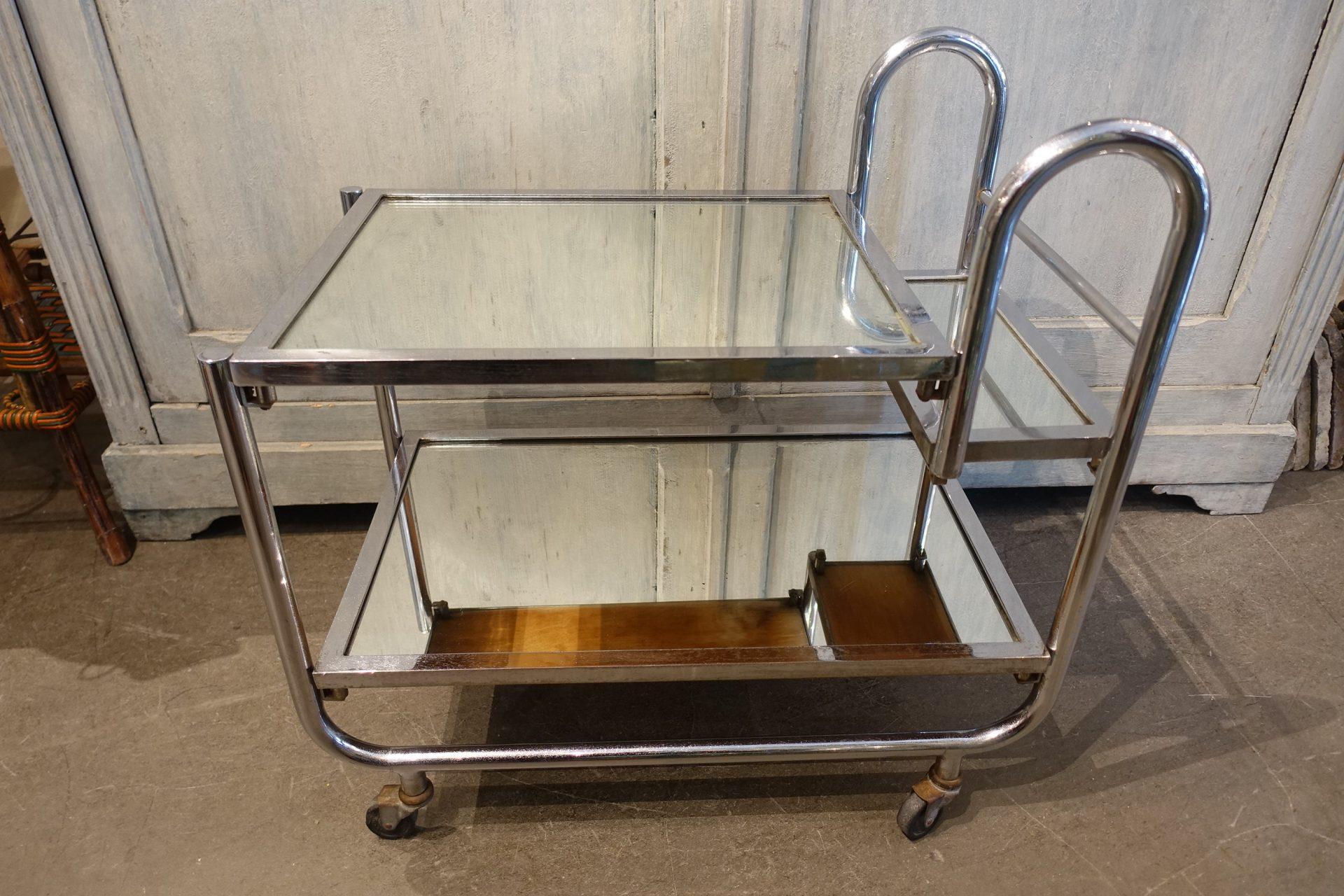 Mid-20th Century Art Deco Chrome Bar Cart-Jacques Adnet