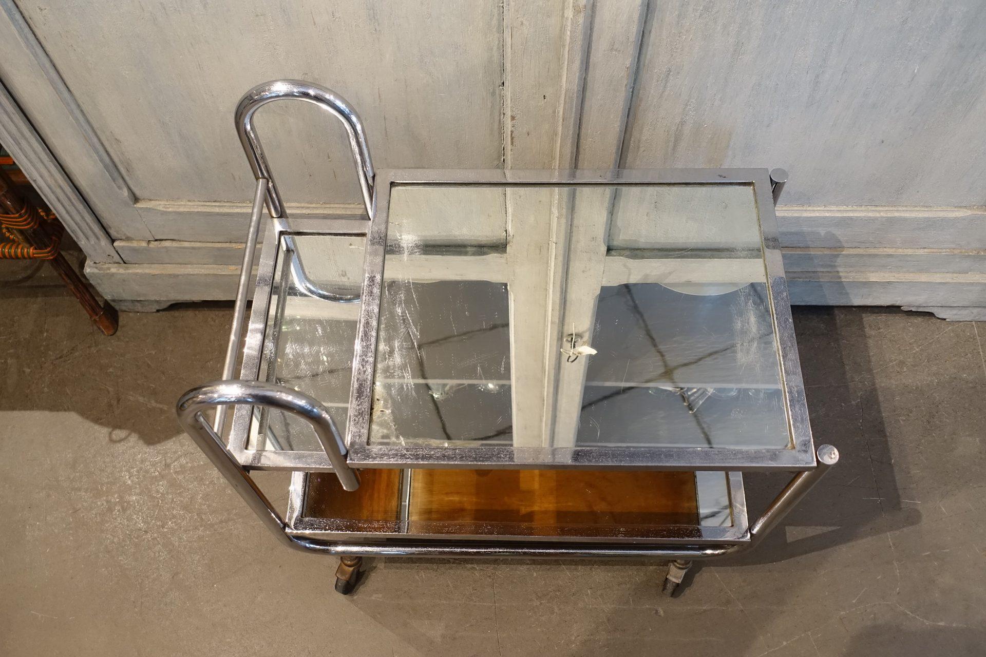 Art Deco Chrome Bar Cart-Jacques Adnet 1