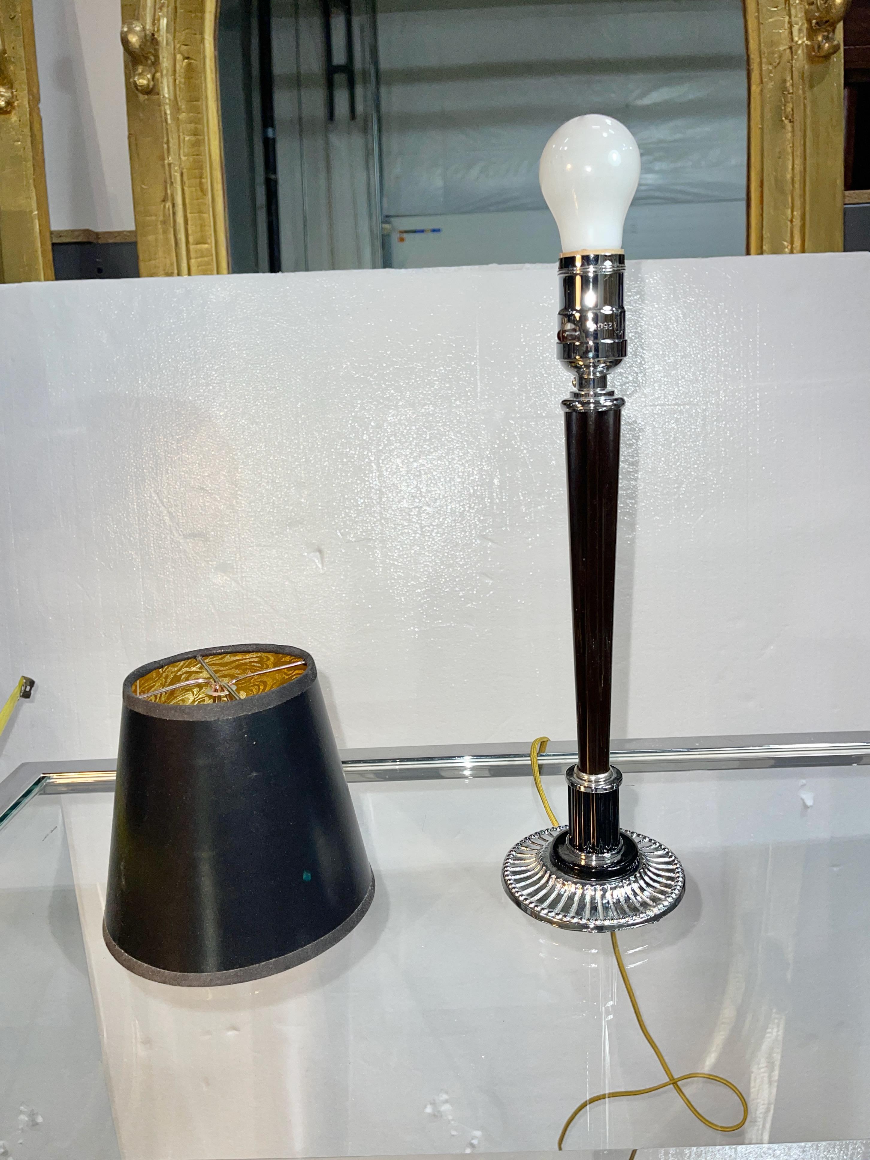 Art Deco Chrome & Black Elongated Tapered Lamp For Sale 2