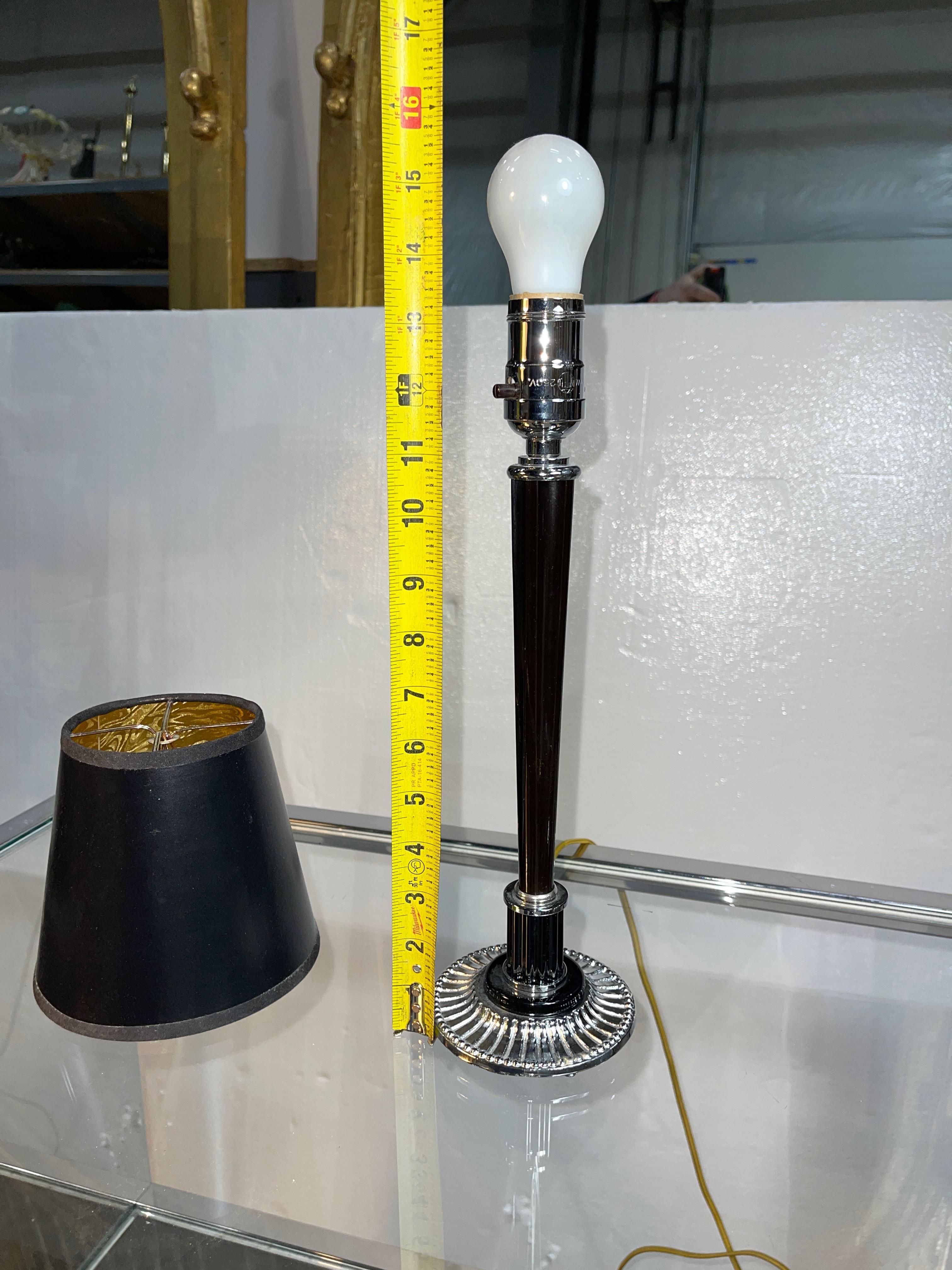 Art Deco Chrome & Black Elongated Tapered Lamp For Sale 3