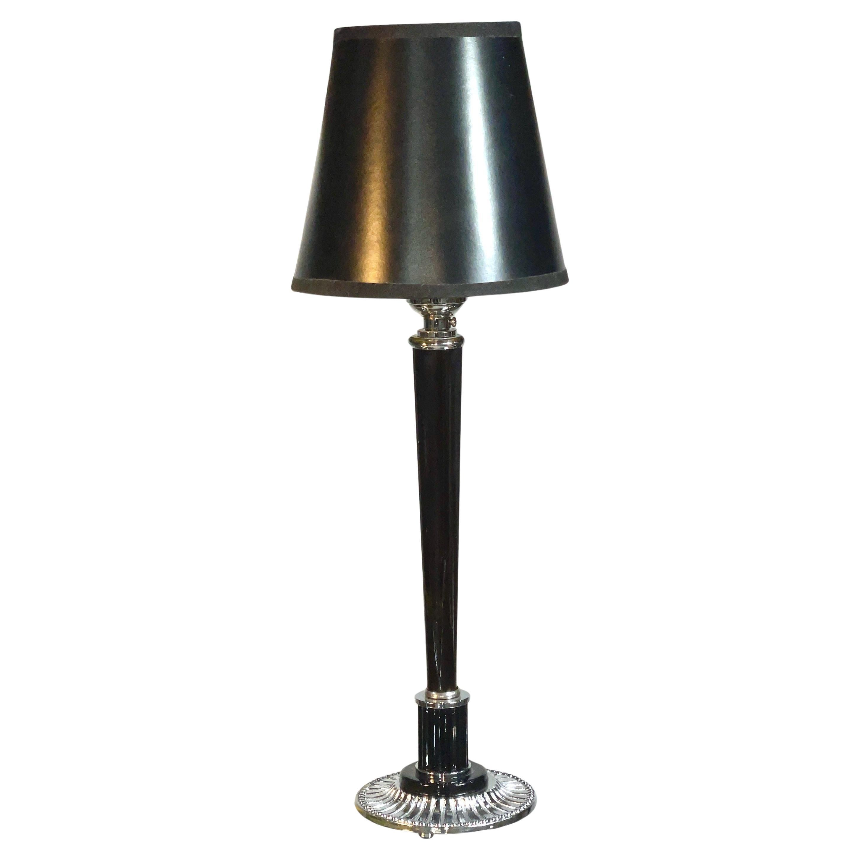 Art Deco Chrome & Black Elongated Tapered Lamp For Sale