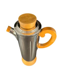 Art Deco Chrome & Blonde Wood Cocktail Shaker by Manning, Bowman & Co