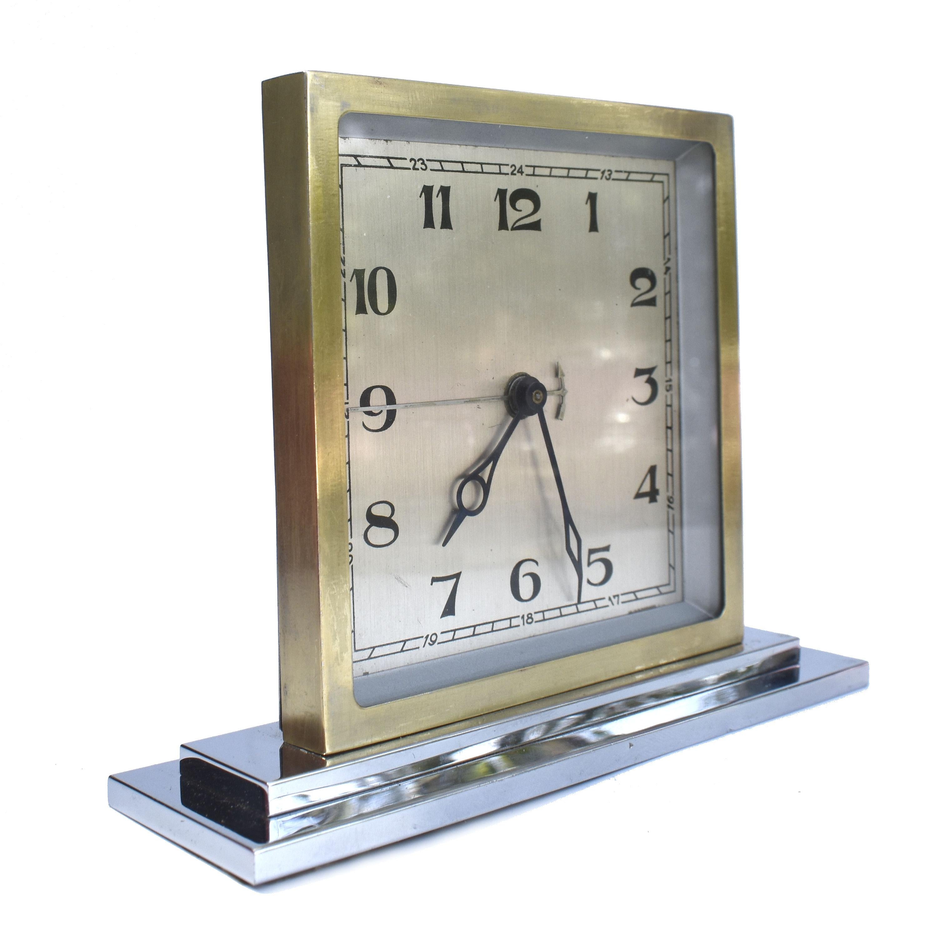 Art Deco Chrome & Brass Free Standing Clock, English, circa 1930 In Good Condition For Sale In Devon, England
