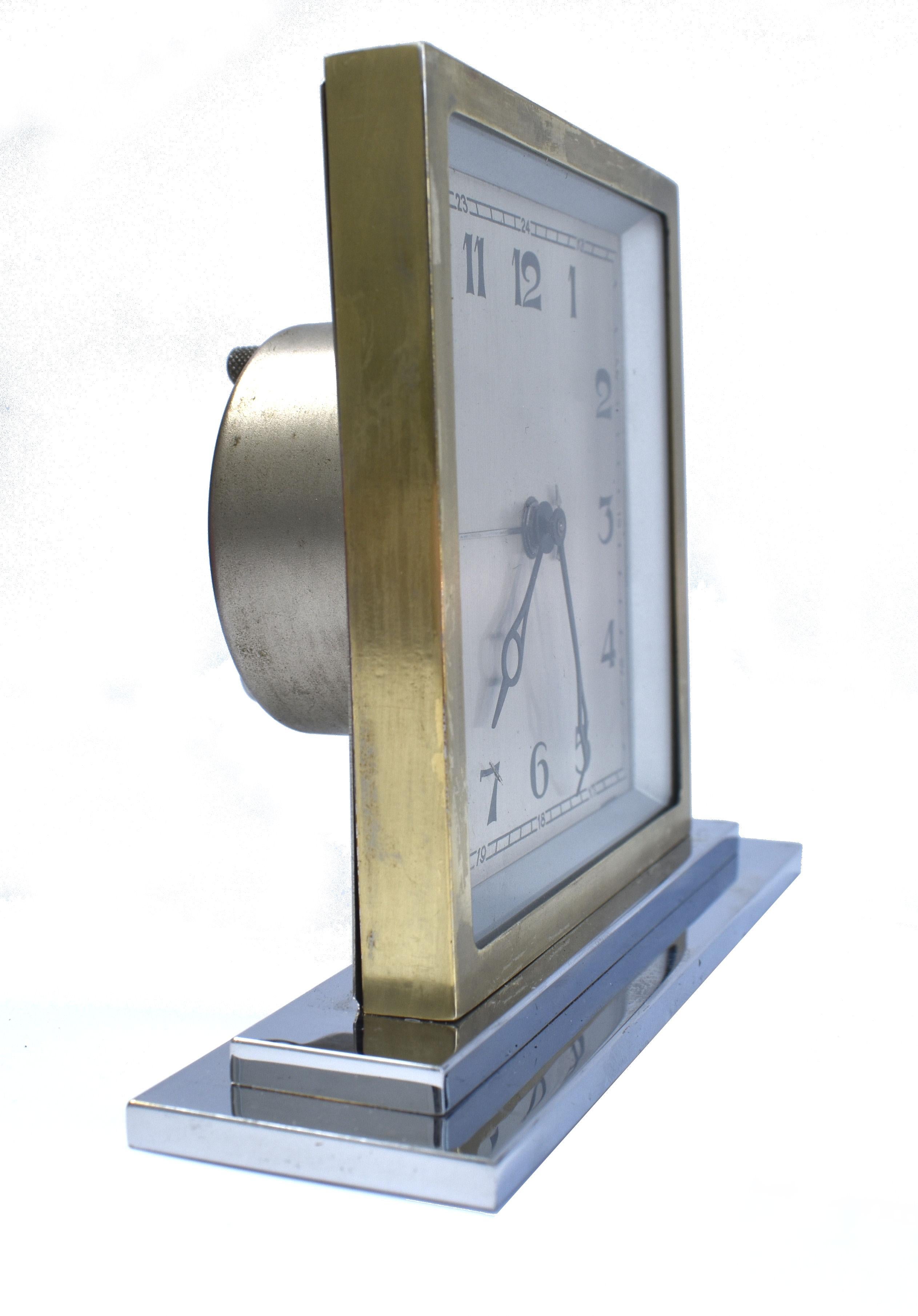 Art Deco Chrome & Brass Free Standing Clock, English, circa 1930 For Sale 2