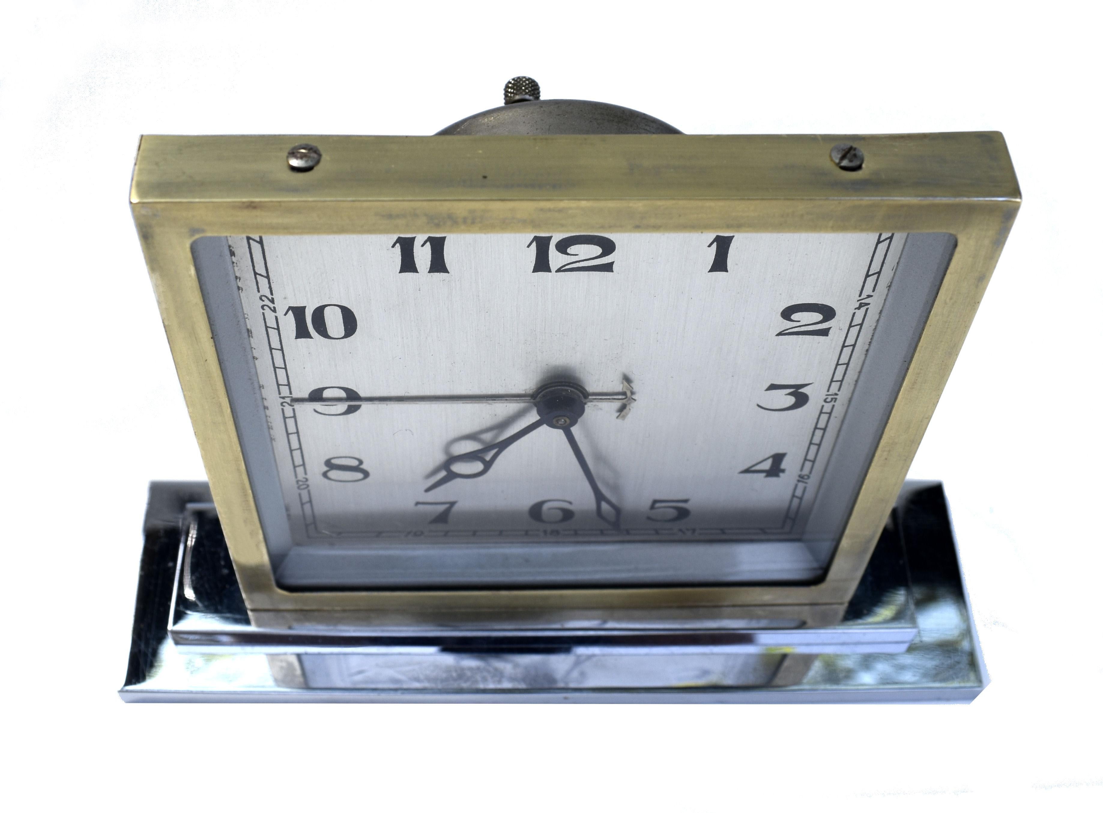 Art Deco Chrom & Messing Freistehende Uhr, Englisch, um 1930 2