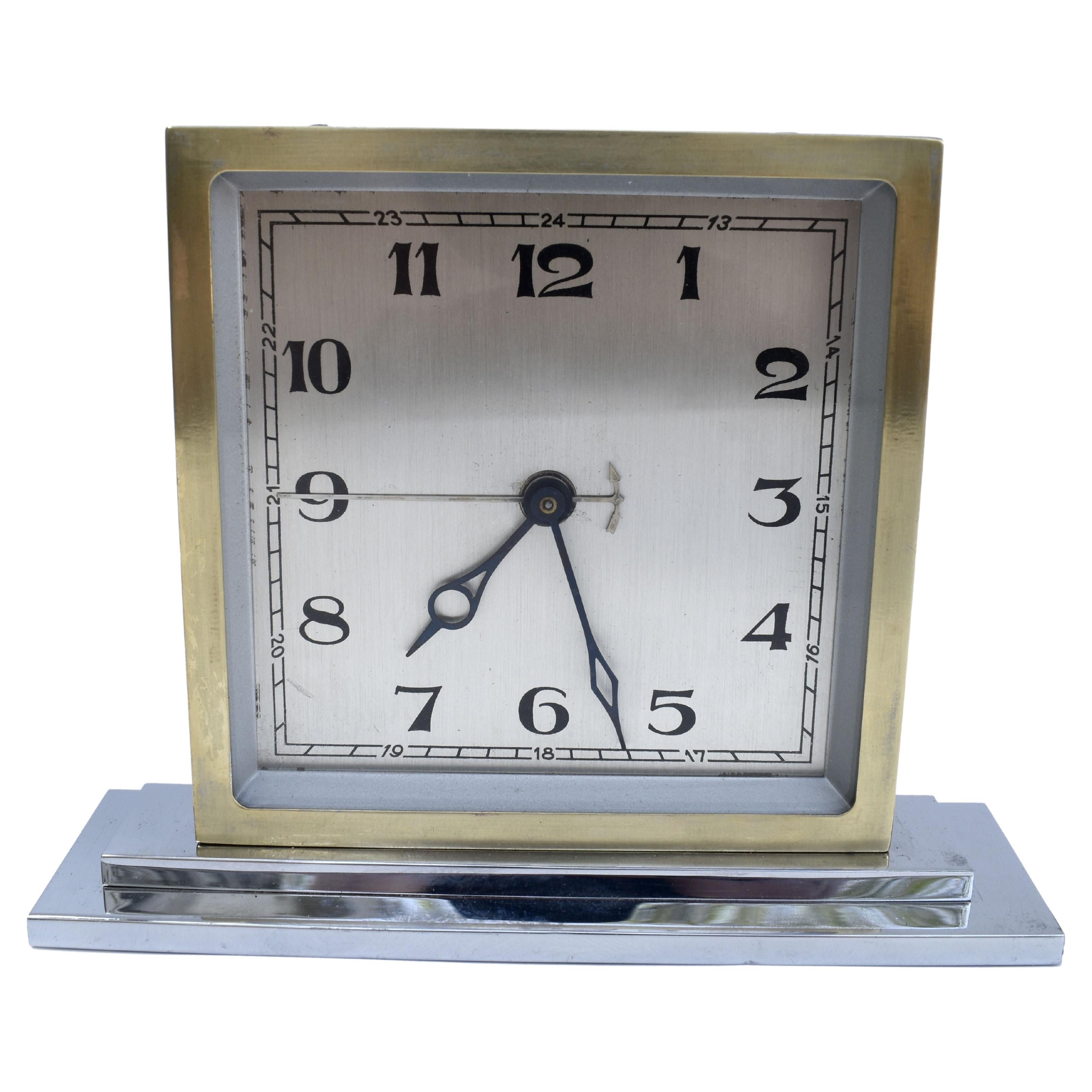 Art Deco Chrome & Brass Free Standing Clock, English, circa 1930