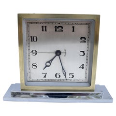 Vintage Art Deco Chrome & Brass Free Standing Clock, English, circa 1930