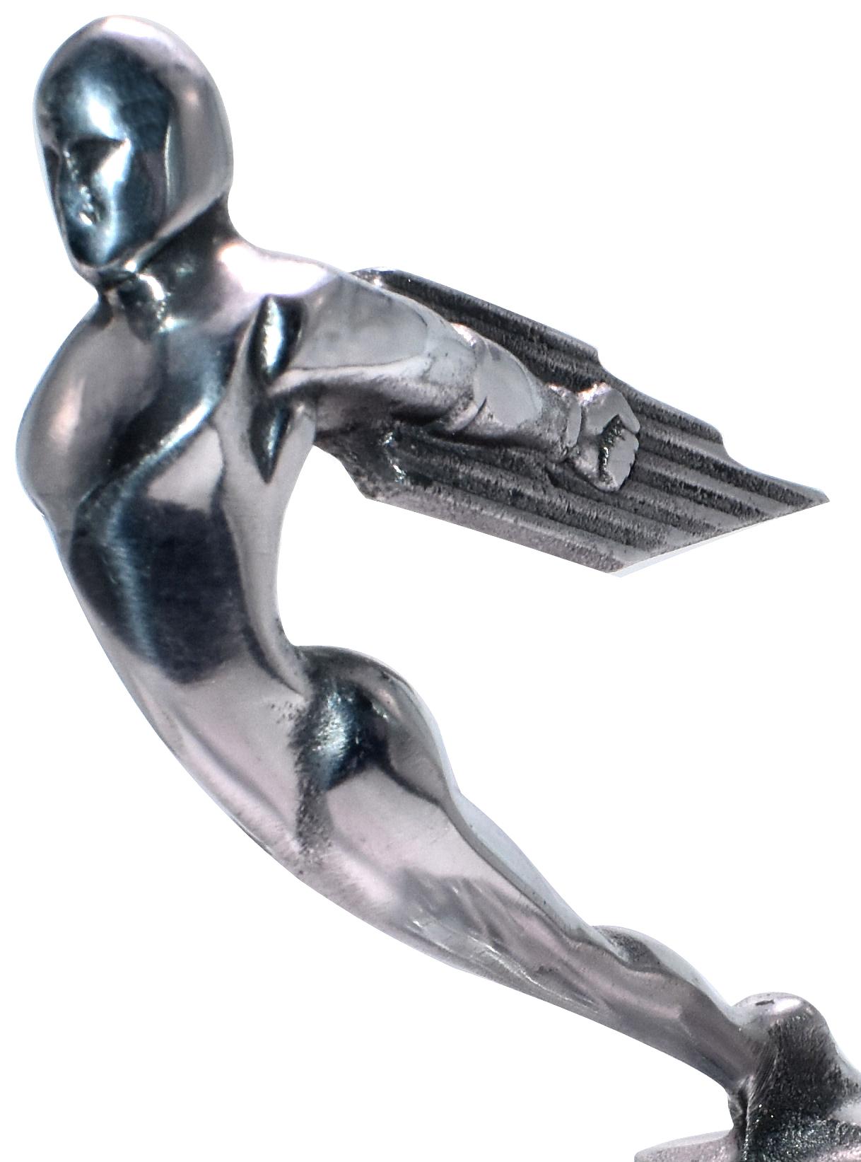 Stunning Art Deco chrome car mascot mounted on a solid block of Swedish art glass. The mascot is original to the 1930s the base of course is a later addition and makes for a perfect paper weight or just an ornament to appreciate. Condition is very