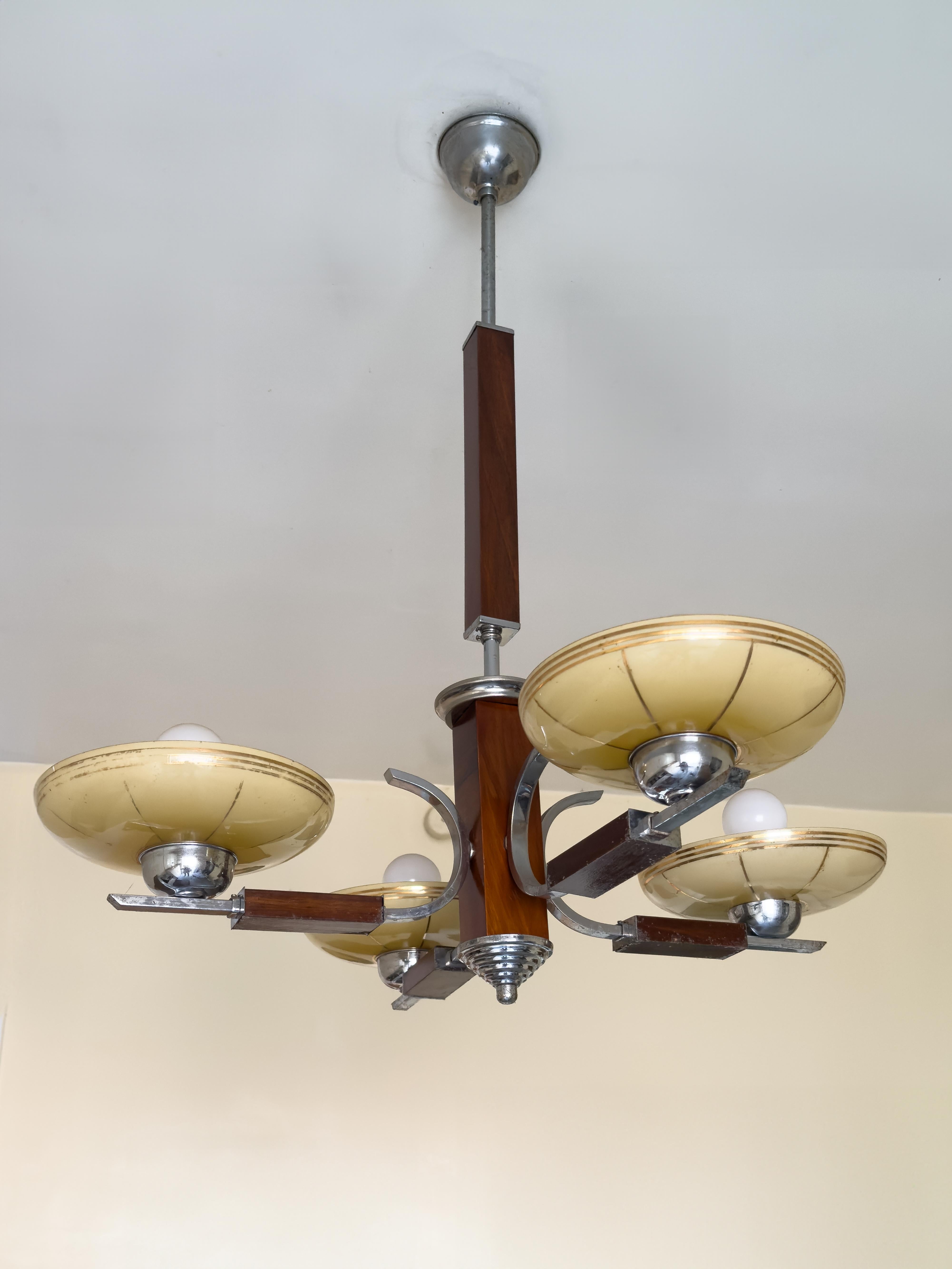 Art Deco Chrome Ceiling Lamp from Czechoslovakia, 1930s in vendita 3