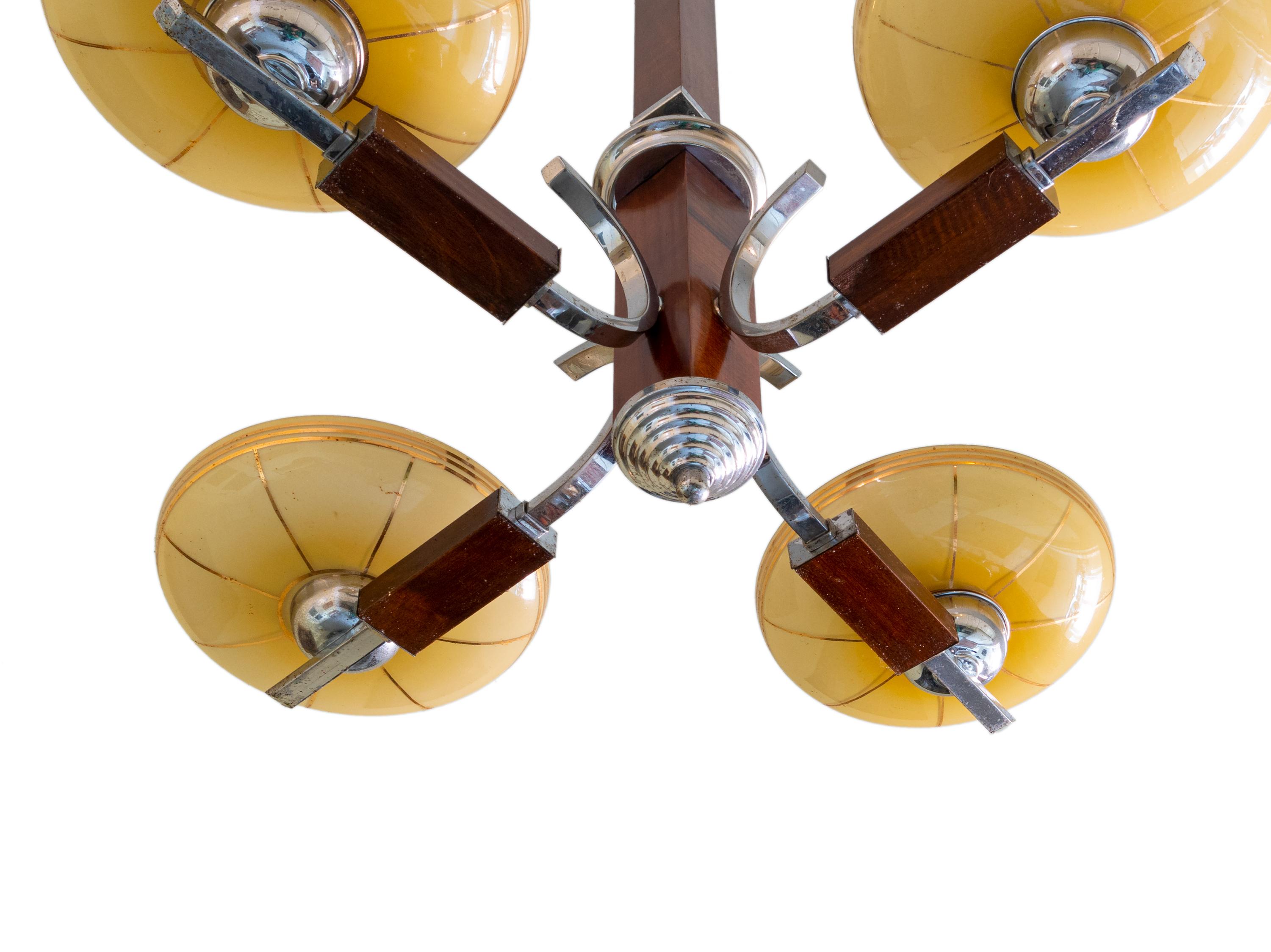 Art Déco Art Deco Chrome Ceiling Lamp from Czechoslovakia, 1930s in vendita