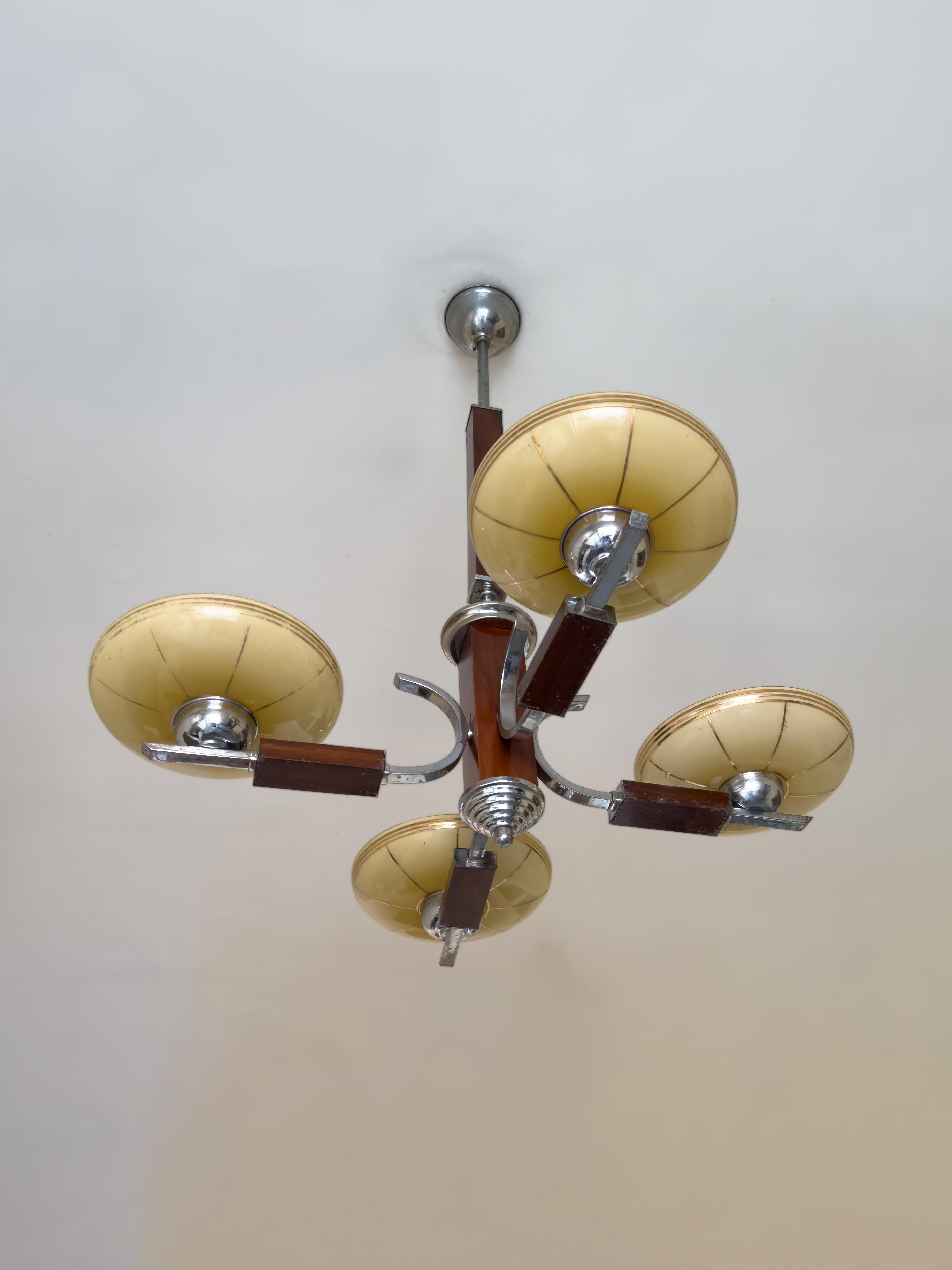 Ceco Art Deco Chrome Ceiling Lamp from Czechoslovakia, 1930s in vendita