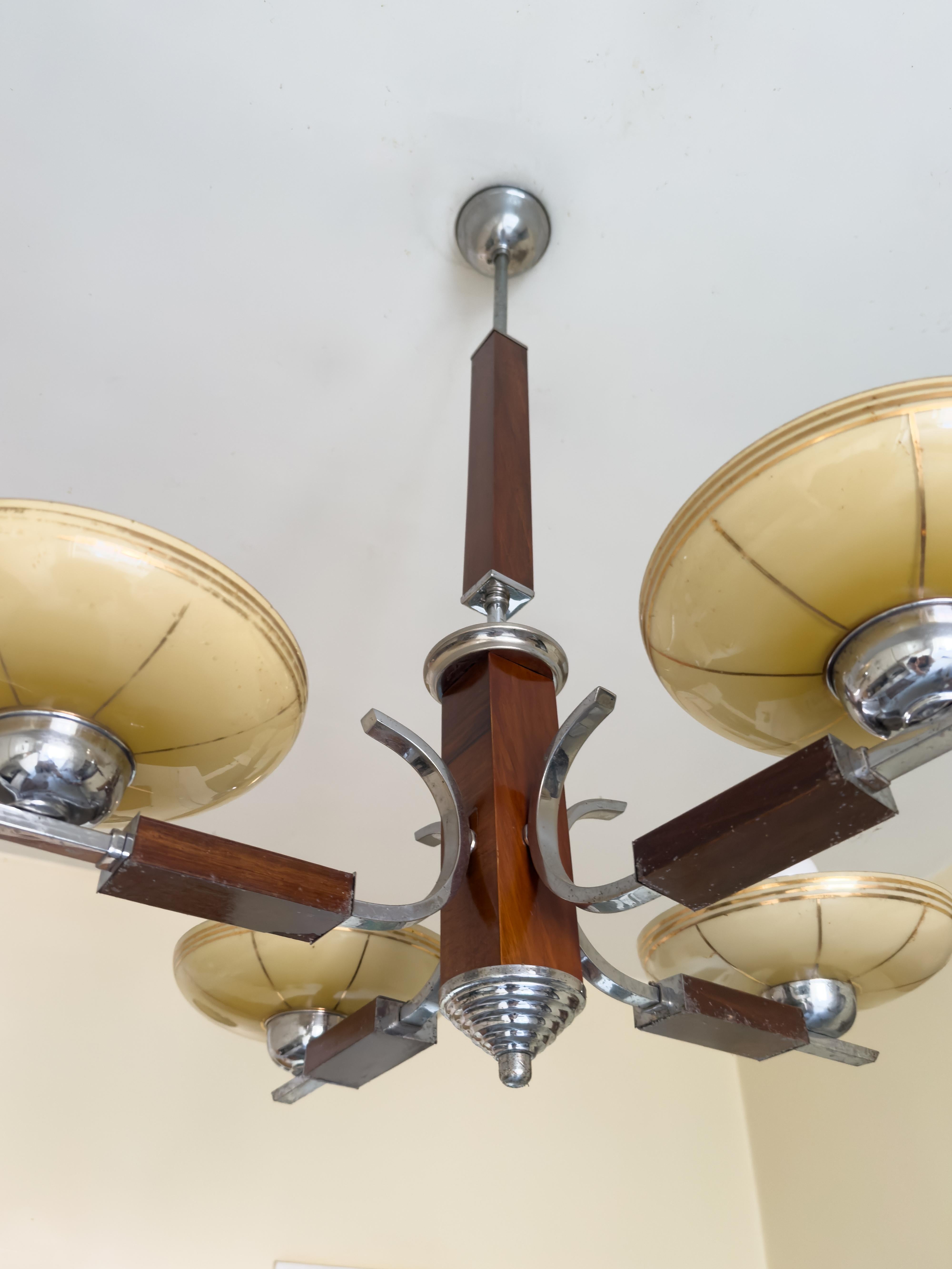 Art Deco Chrome Ceiling Lamp from Czechoslovakia, 1930s In condizioni discrete in vendita a Lisbon, PT