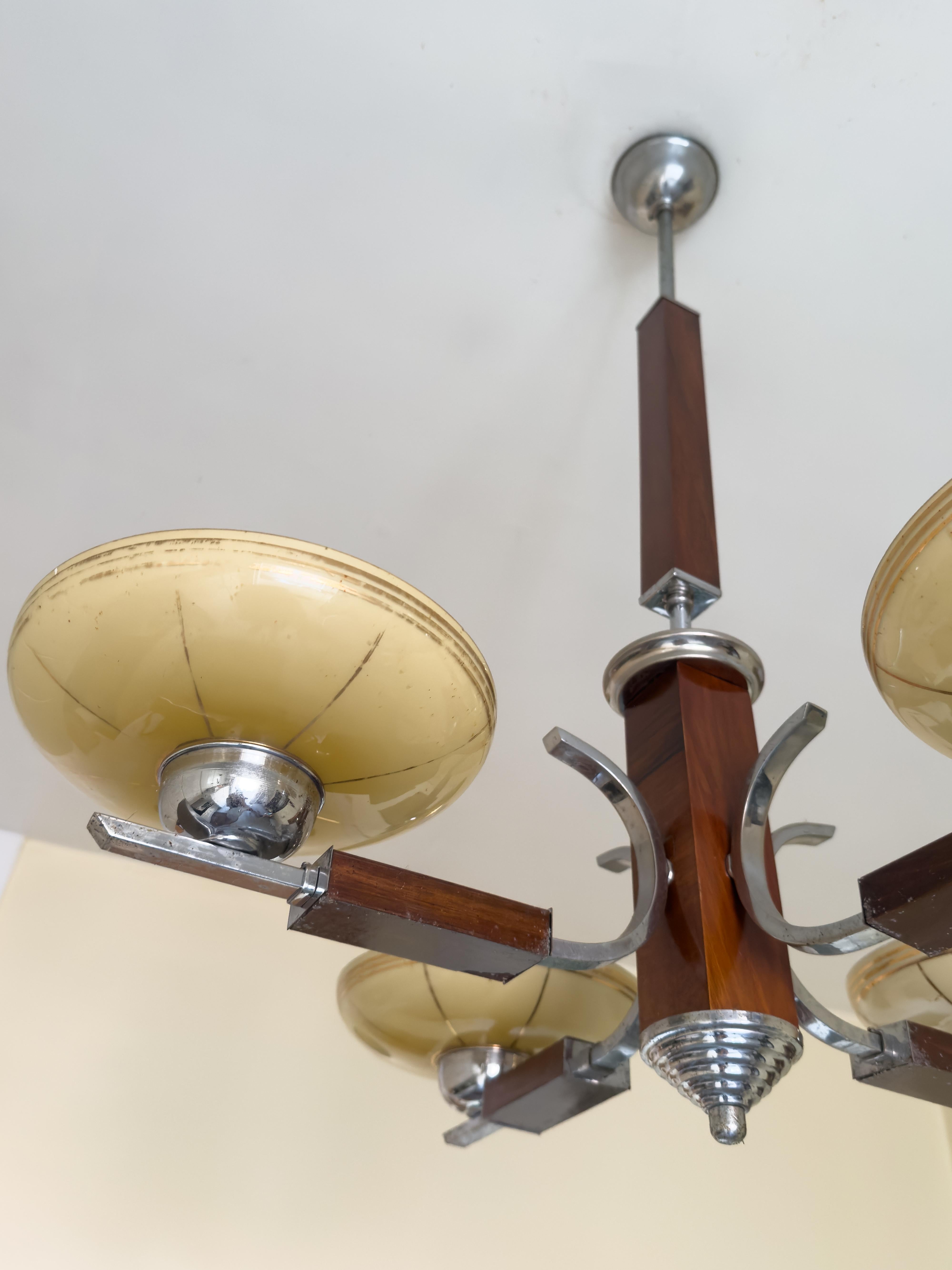 XX secolo Art Deco Chrome Ceiling Lamp from Czechoslovakia, 1930s in vendita