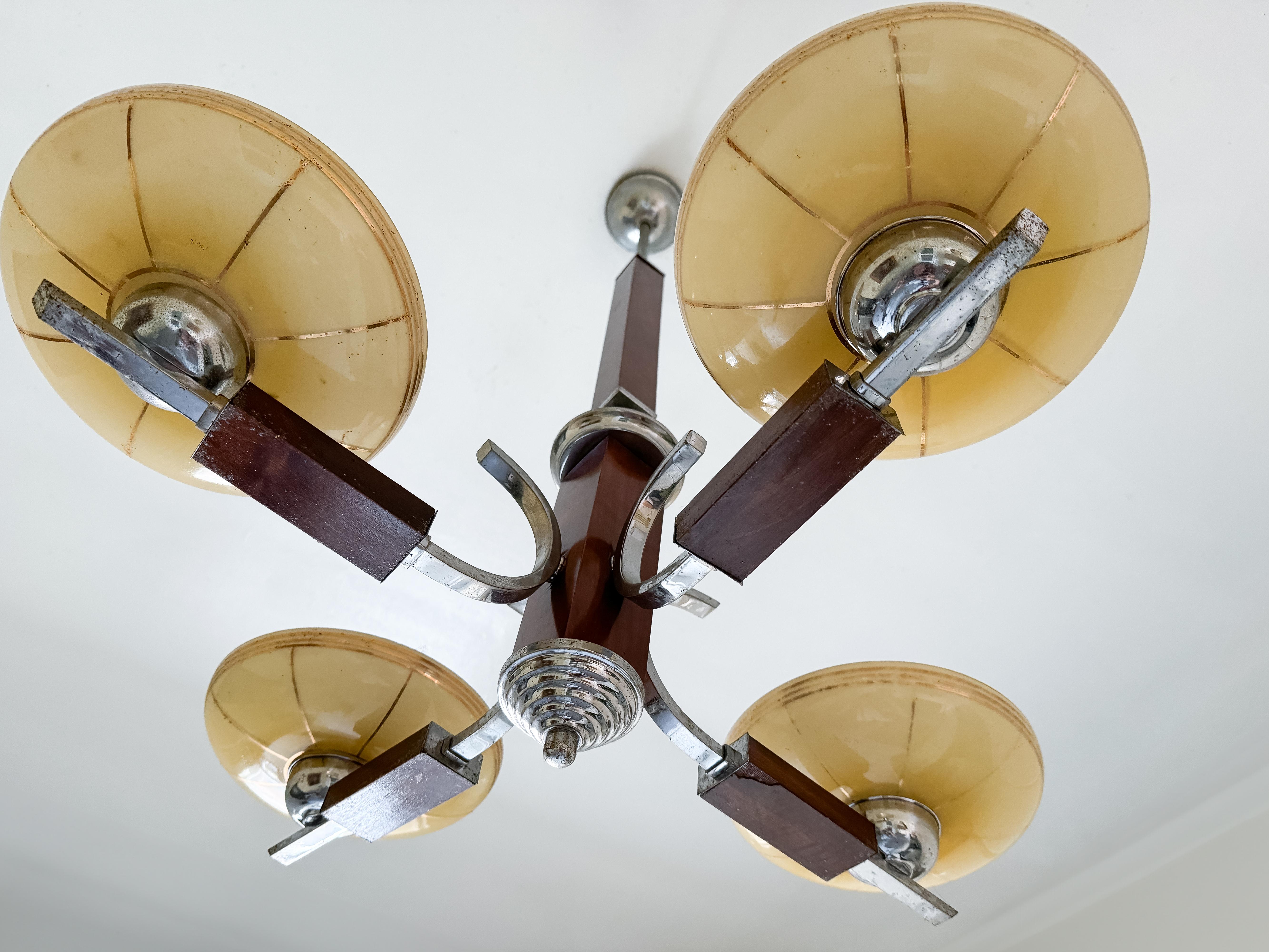 Metallo Art Deco Chrome Ceiling Lamp from Czechoslovakia, 1930s in vendita