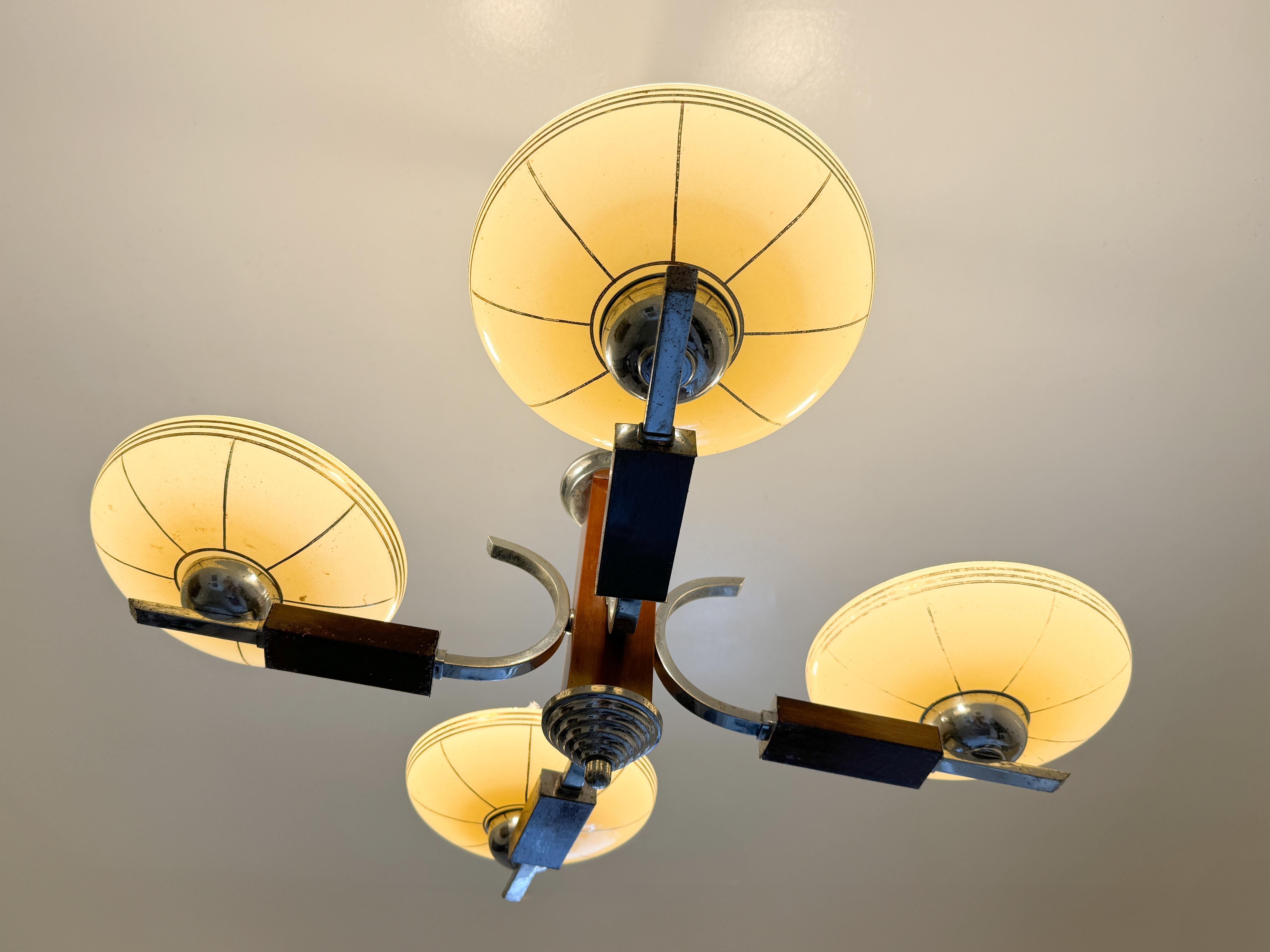 Art Deco Chrome Ceiling Lamp from Czechoslovakia, 1930s in vendita 2