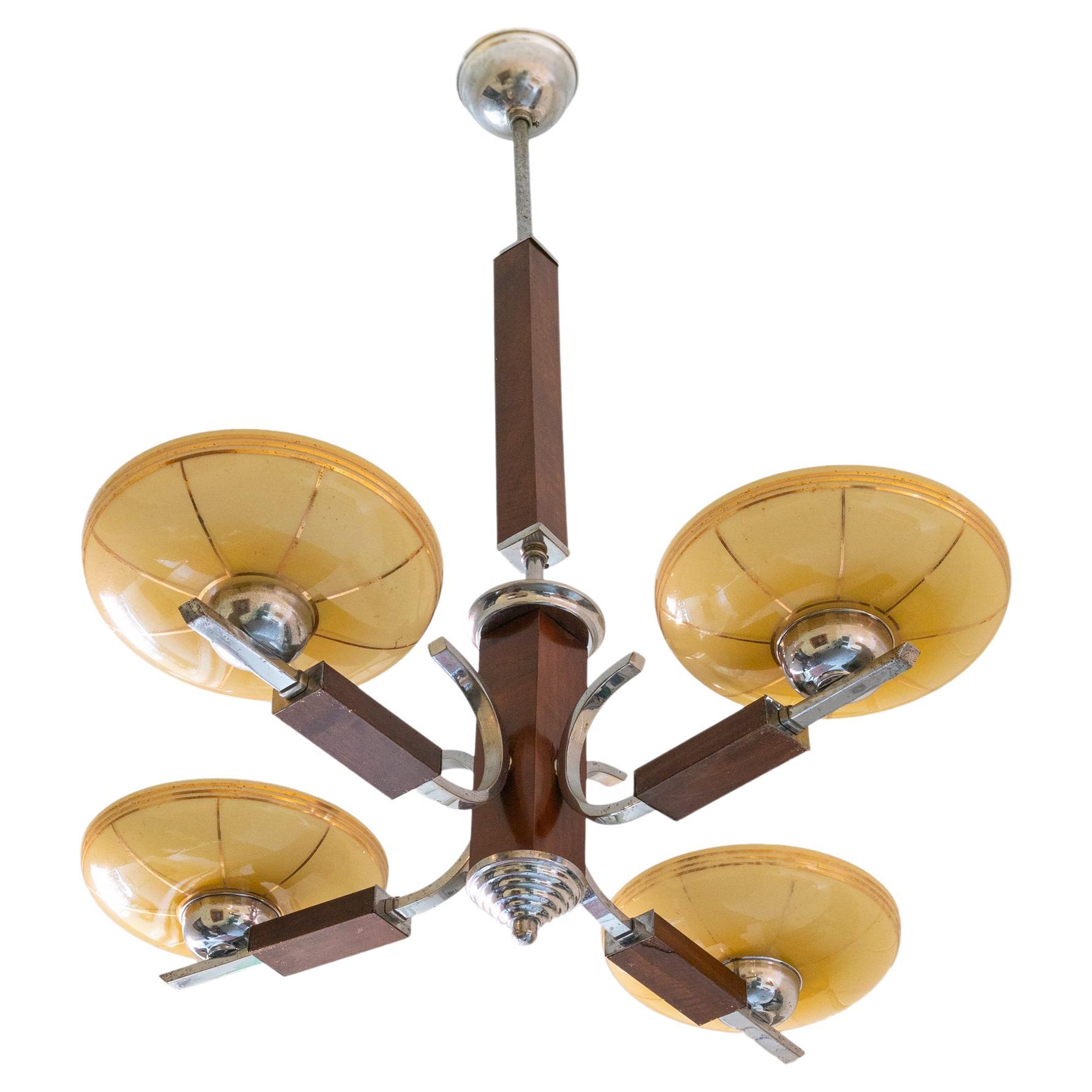 Art Deco Chrome Ceiling Lamp from Czechoslovakia, 1930s