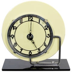 Vintage Art Deco Chrome & Celluloid Mantle Shelf Clock with Round Face, 1930s-1940s