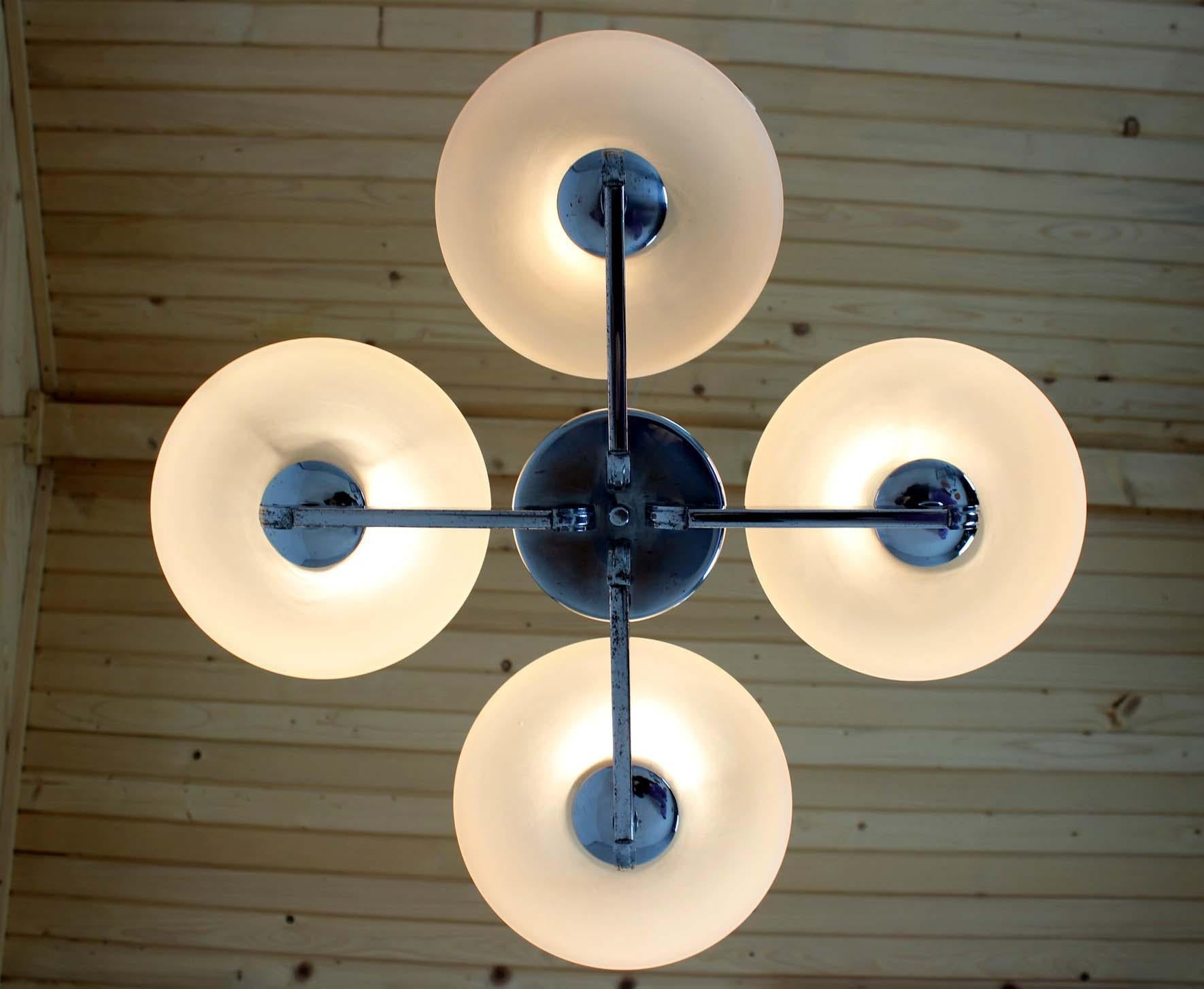 Art Deco Chrome Chandelier by ESC, Czechoslovakia, 1930s–1950s For Sale 11