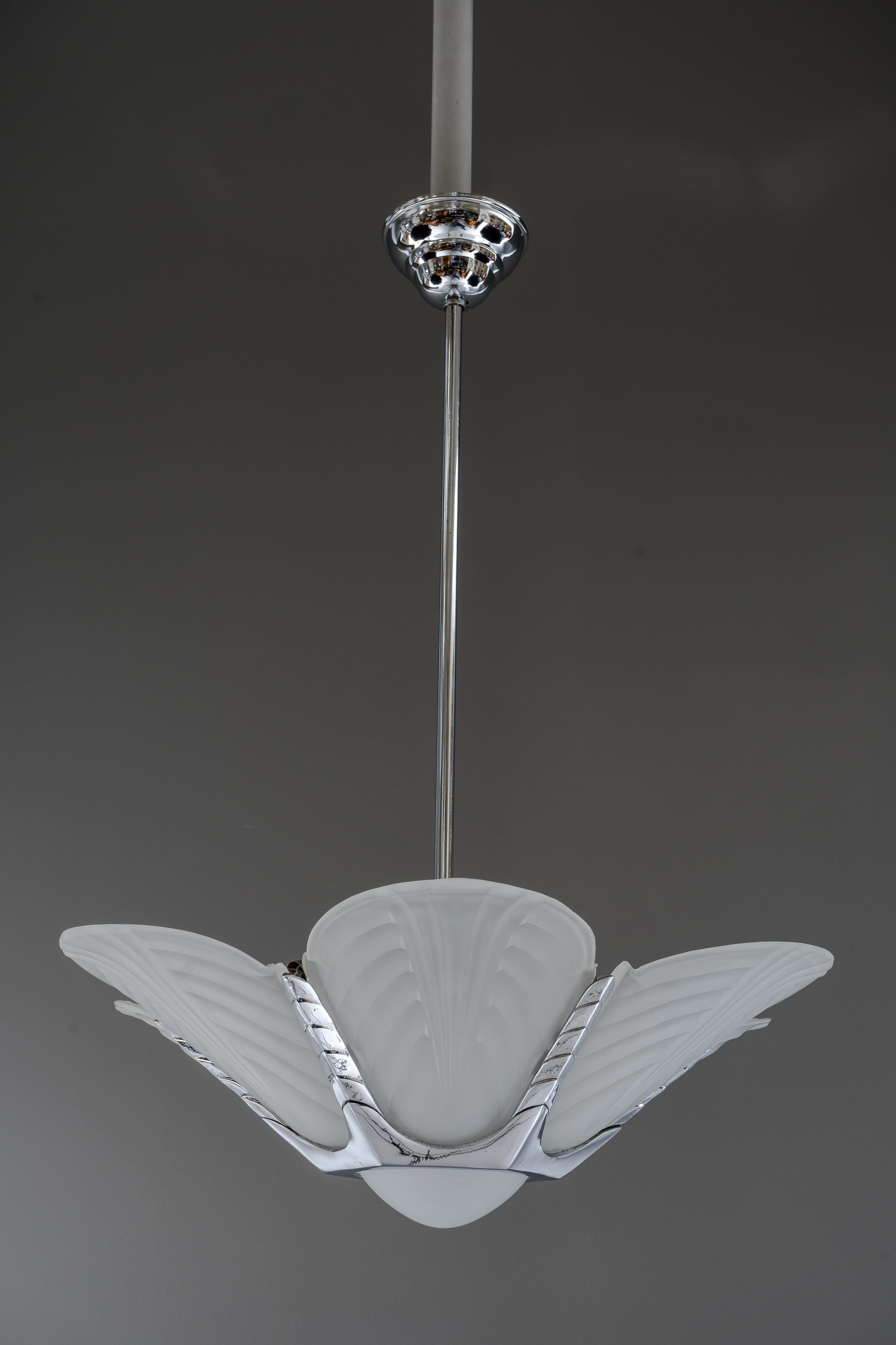 Austrian Art Deco Chrome Chandelier, France, circa 1920s