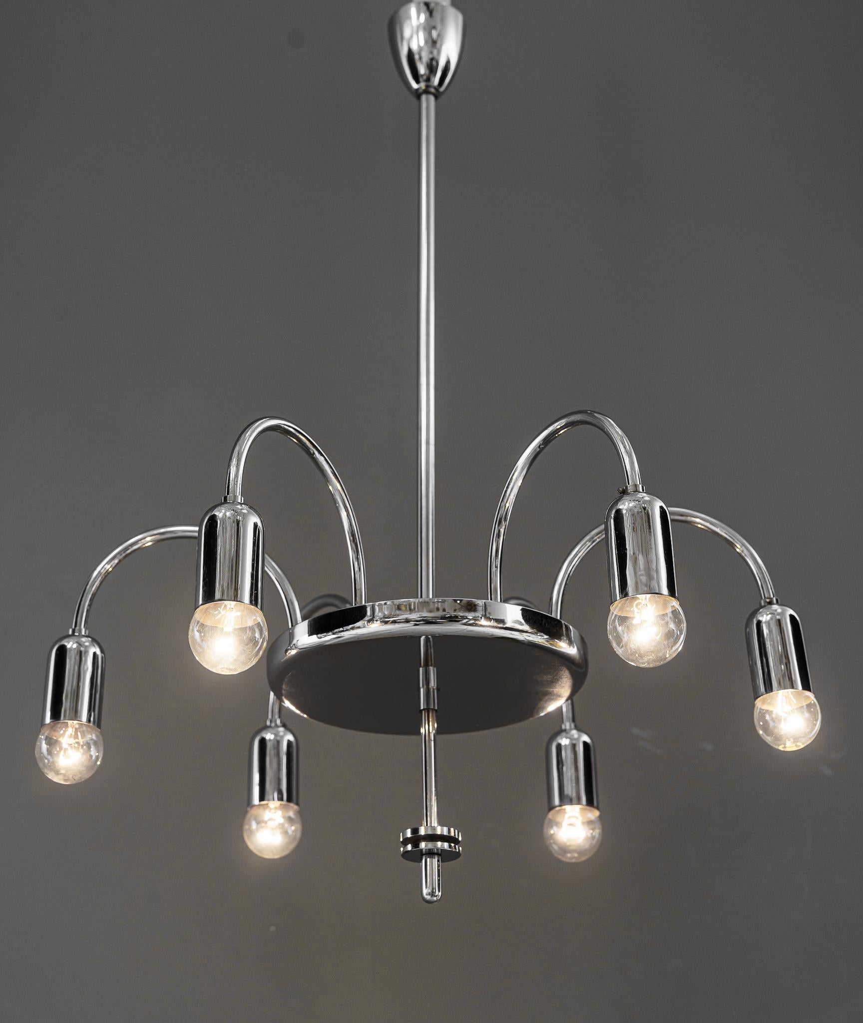 Early 20th Century Art deco chrome chandelier vienna around 1920s For Sale