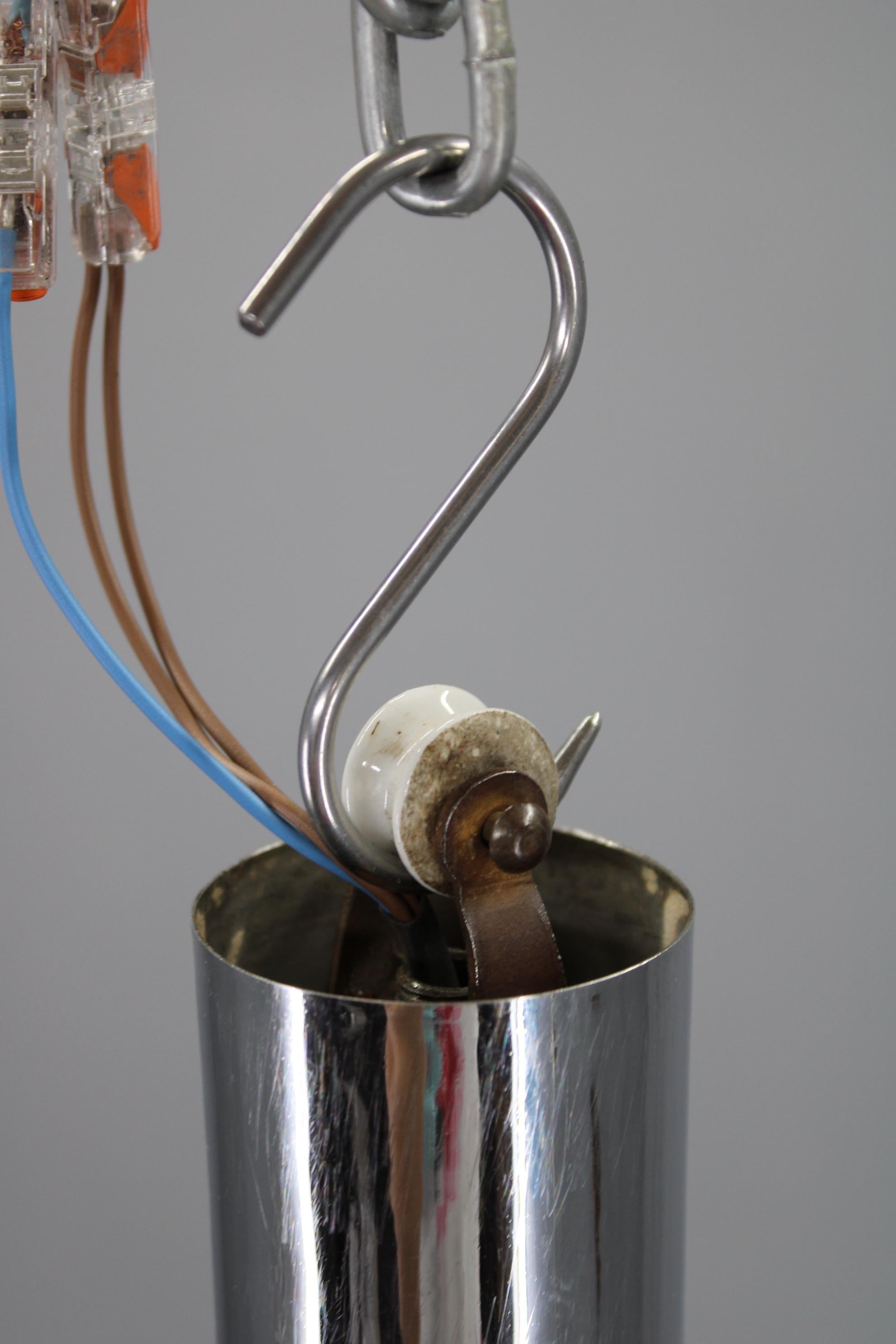 Art Deco Chrome Chandelier with 6 Sandblasted Glass Discs, Czechoslovakia 1930s in vendita 3