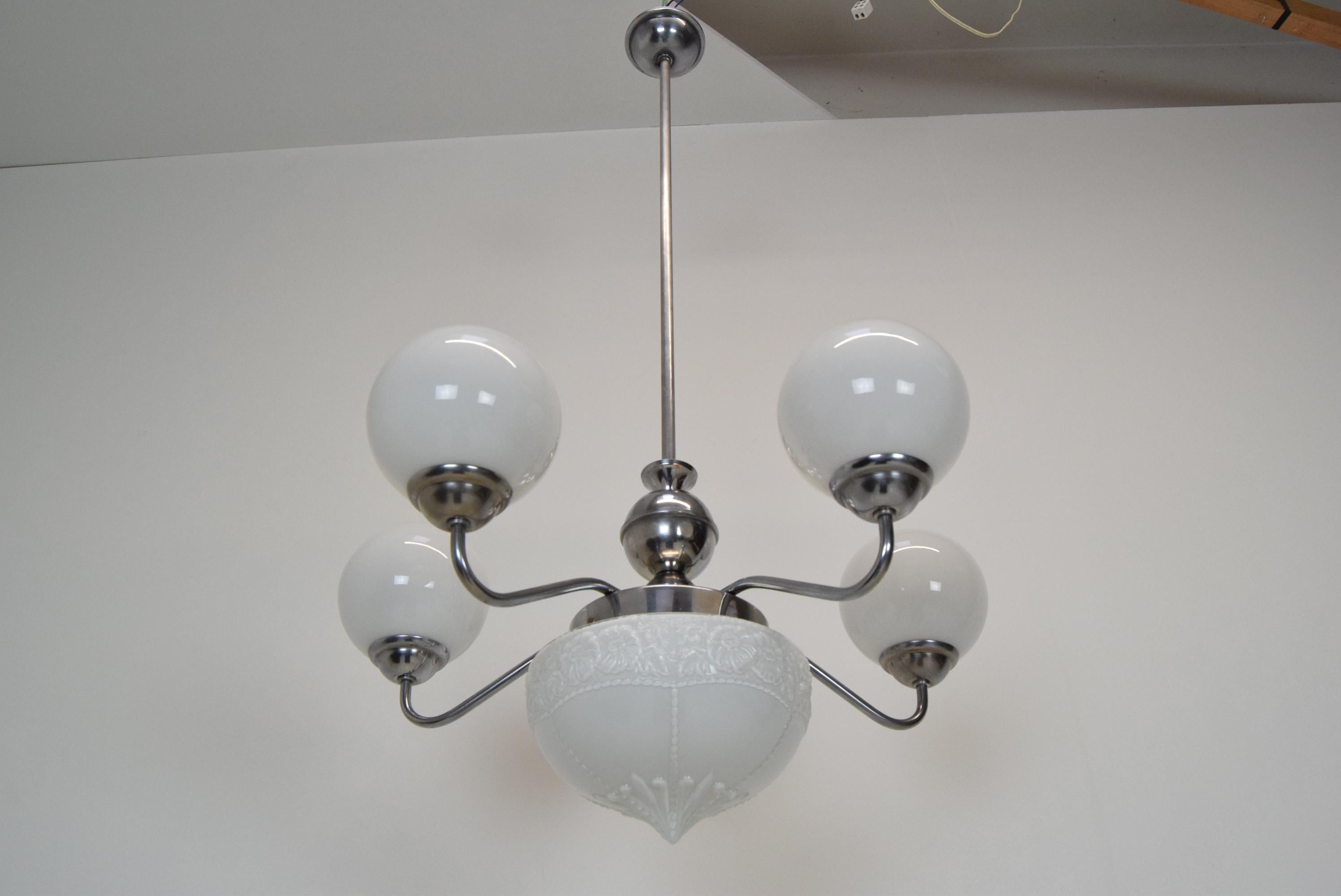 Art Deco Chrome Chandelier, 1930's In Good Condition For Sale In Praha, CZ