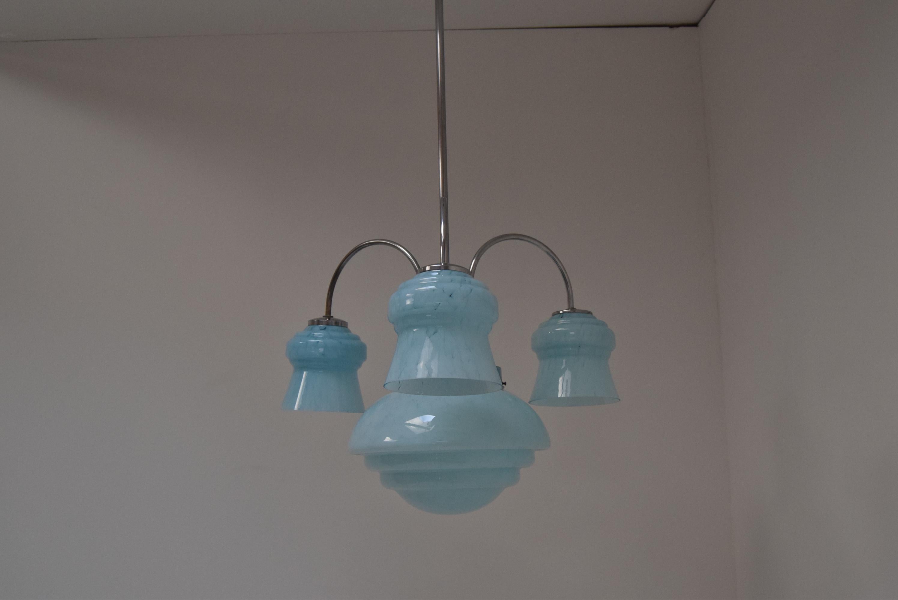 Lampadario Art Deco cromato, anni '30 In condizioni buone in vendita a Praha, CZ