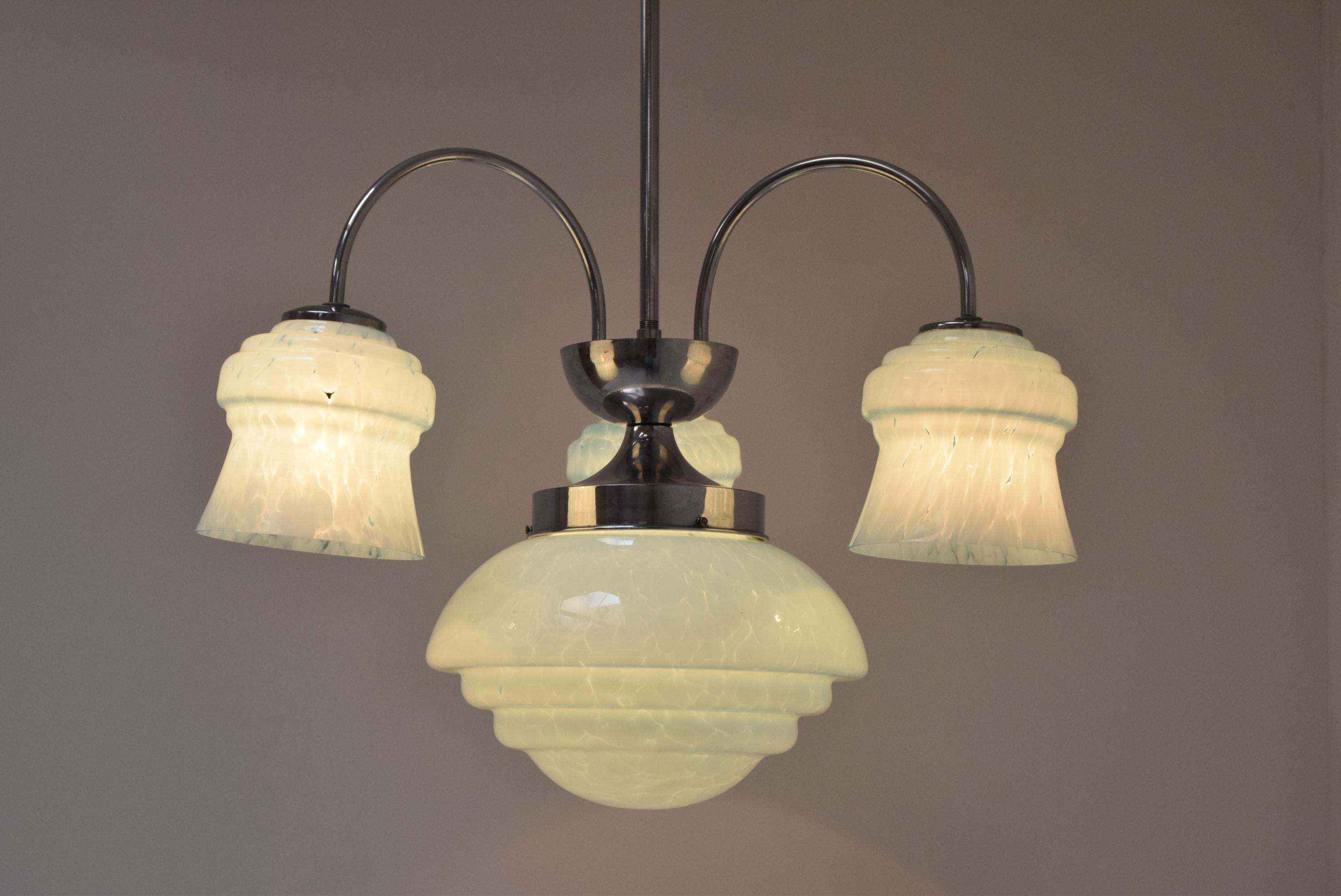 Vetro Lampadario Art Deco cromato, anni '30 in vendita