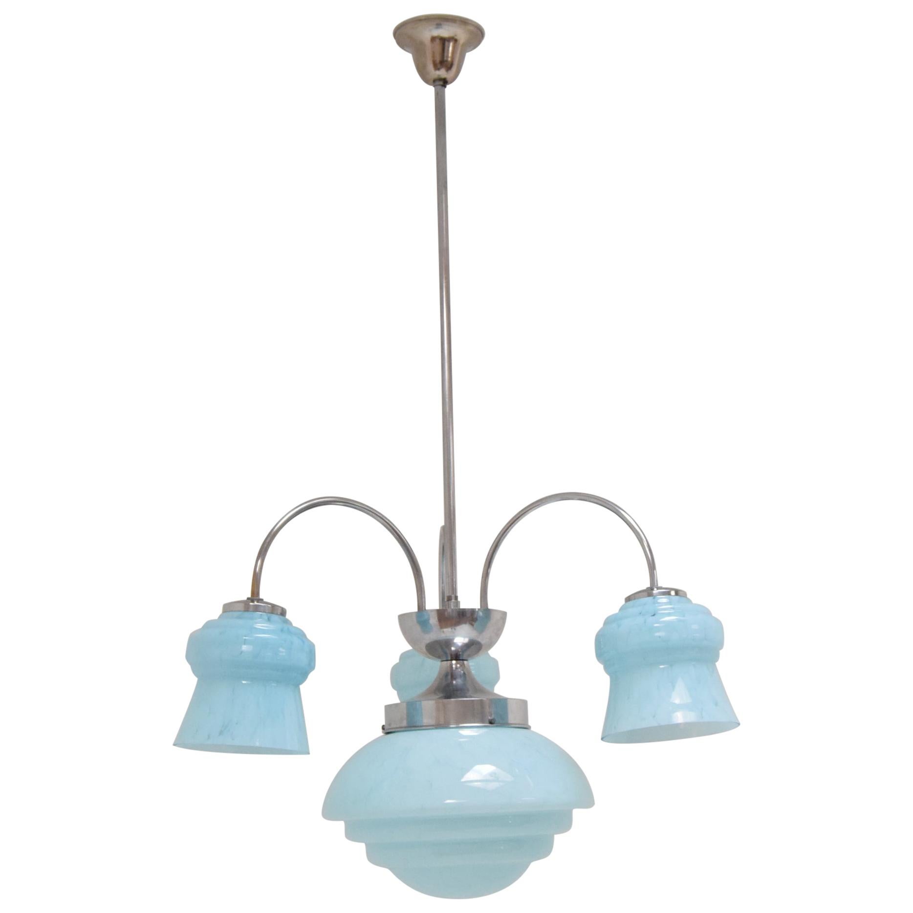 Lampadario Art Deco cromato, anni '30 in vendita
