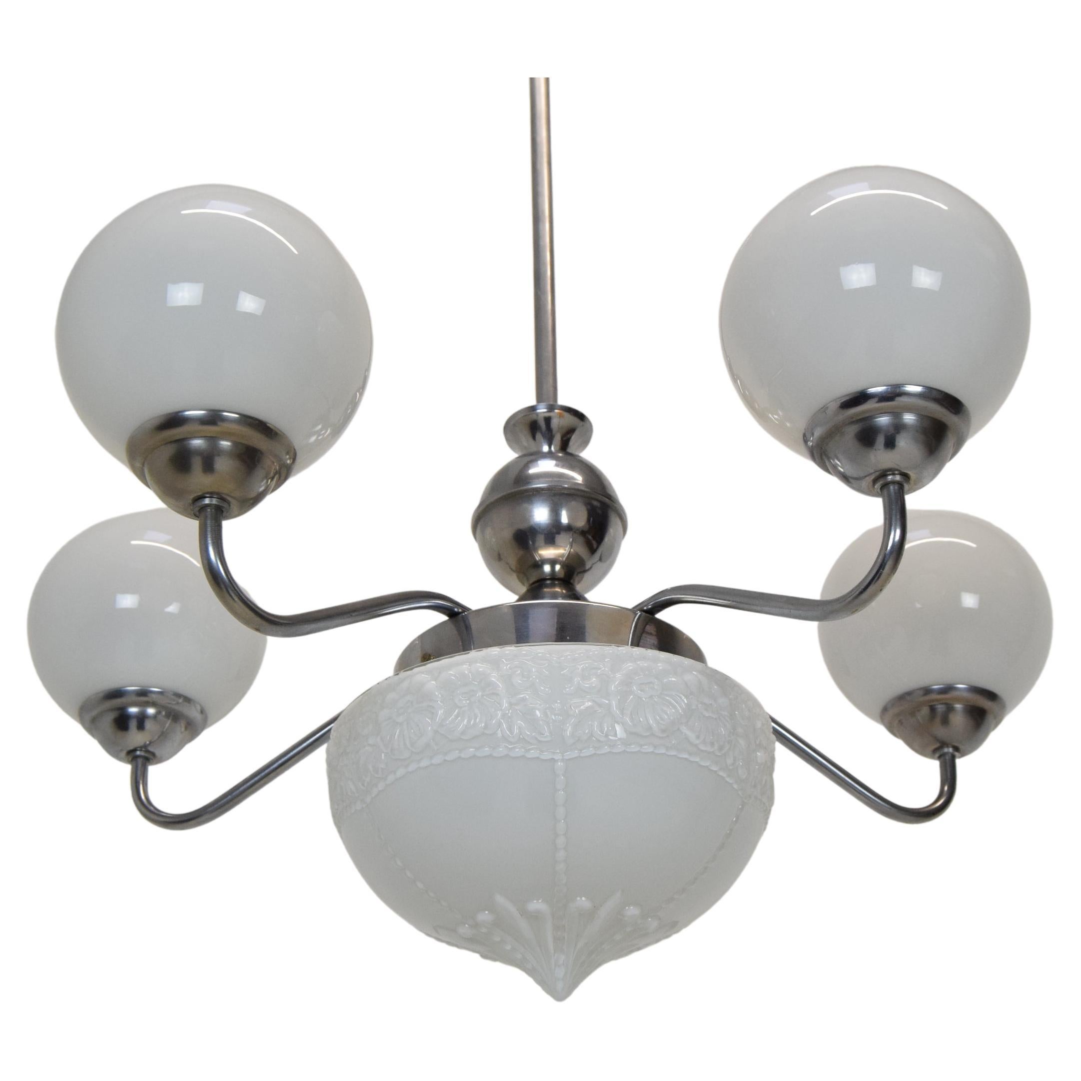 Art Deco Chrome Chandelier, 1930's For Sale