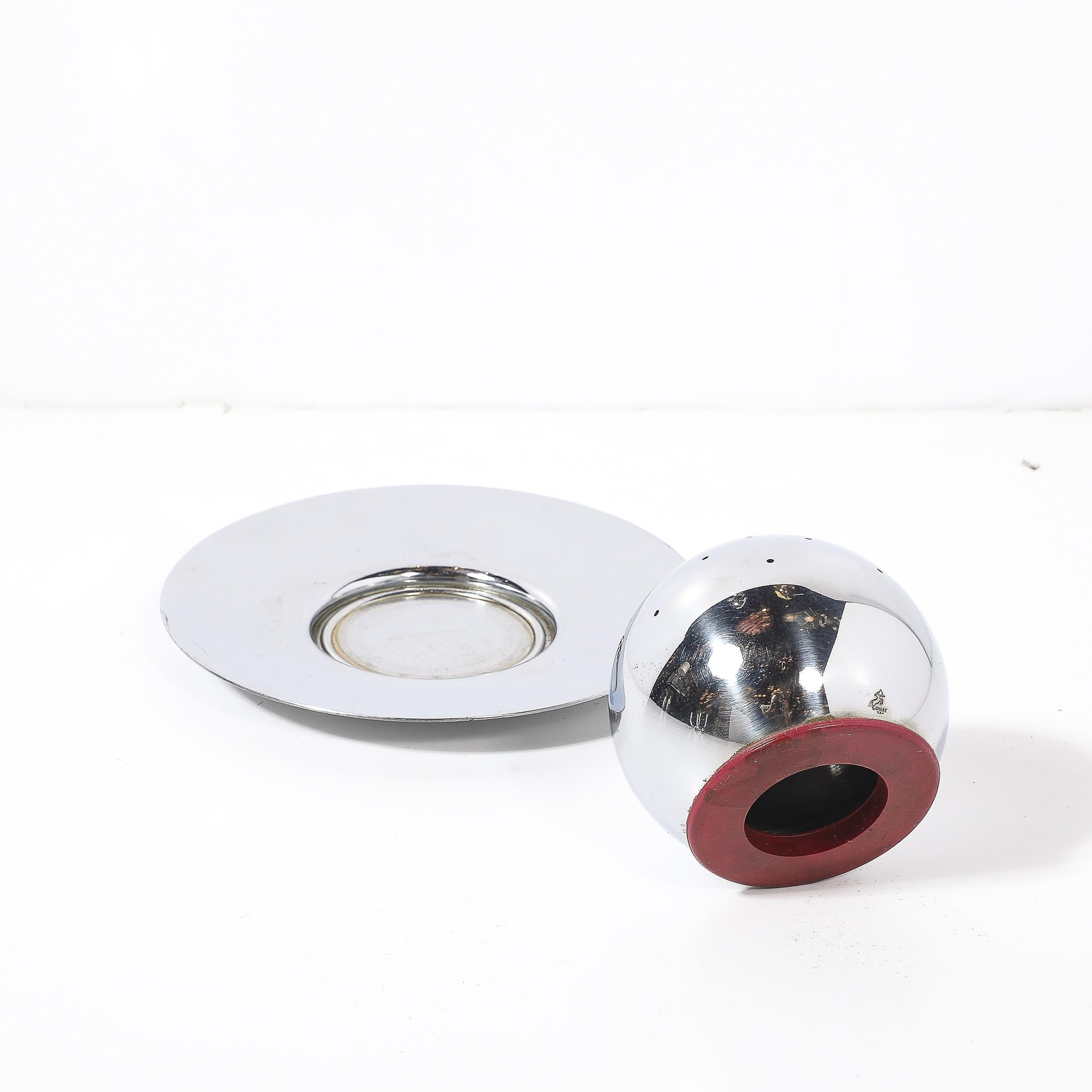 Verchromte Art Deco Cocktailkugel und Olympia Untertasse von Russel Wright für Chase im Angebot 3