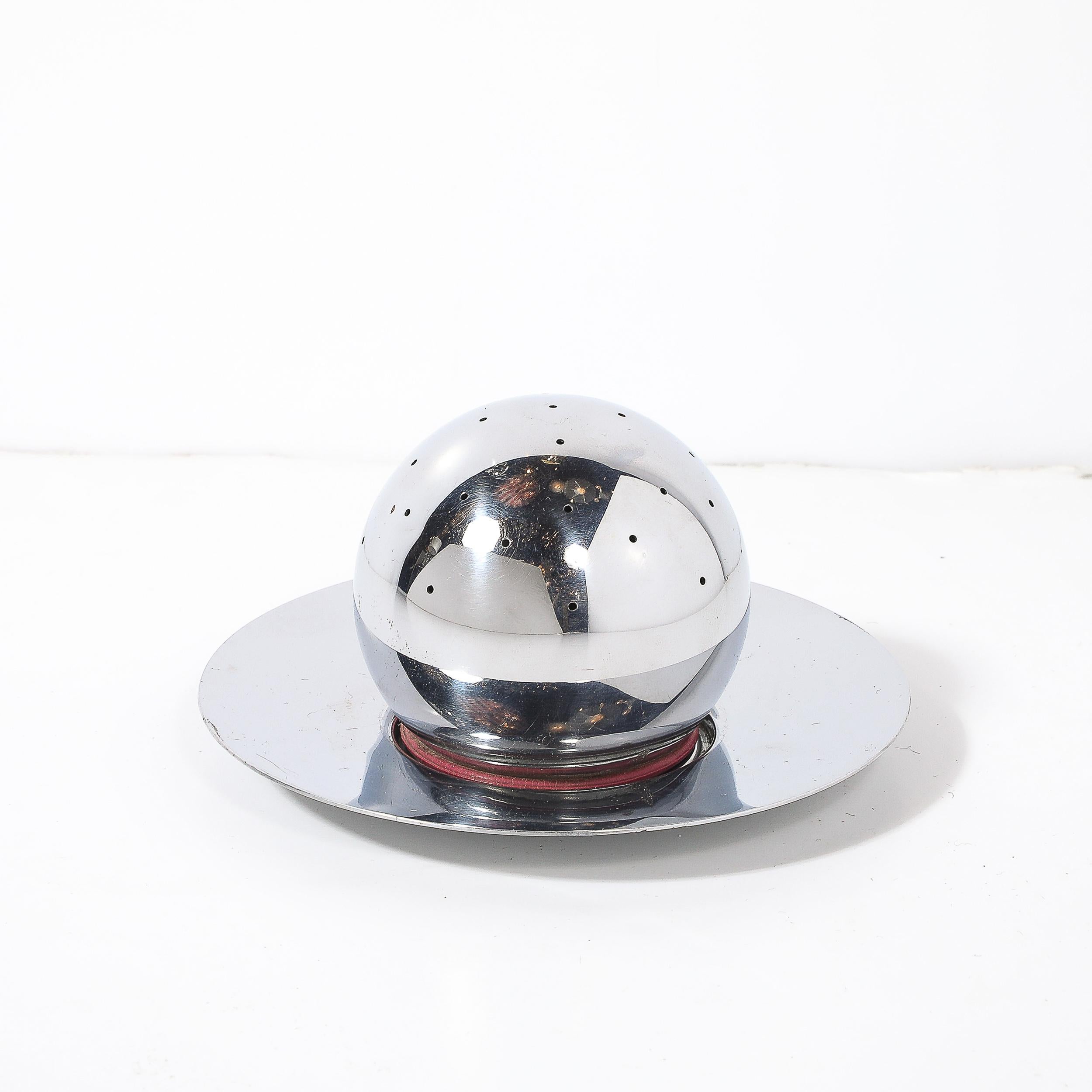 Verchromte Art Deco Cocktailkugel und Olympia Untertasse von Russel Wright für Chase im Angebot 5