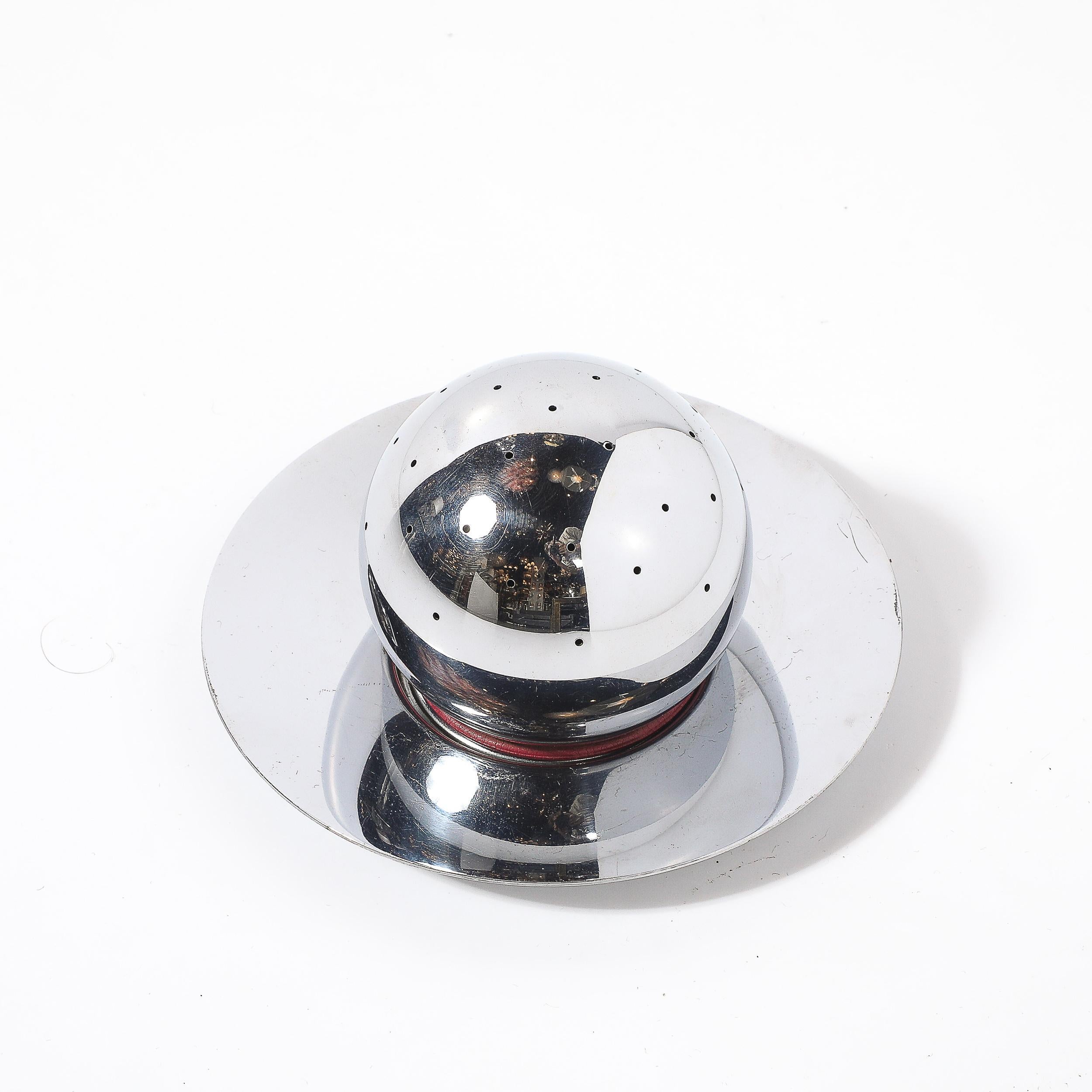 Verchromte Art Deco Cocktailkugel und Olympia Untertasse von Russel Wright für Chase (Mitte des 20. Jahrhunderts) im Angebot