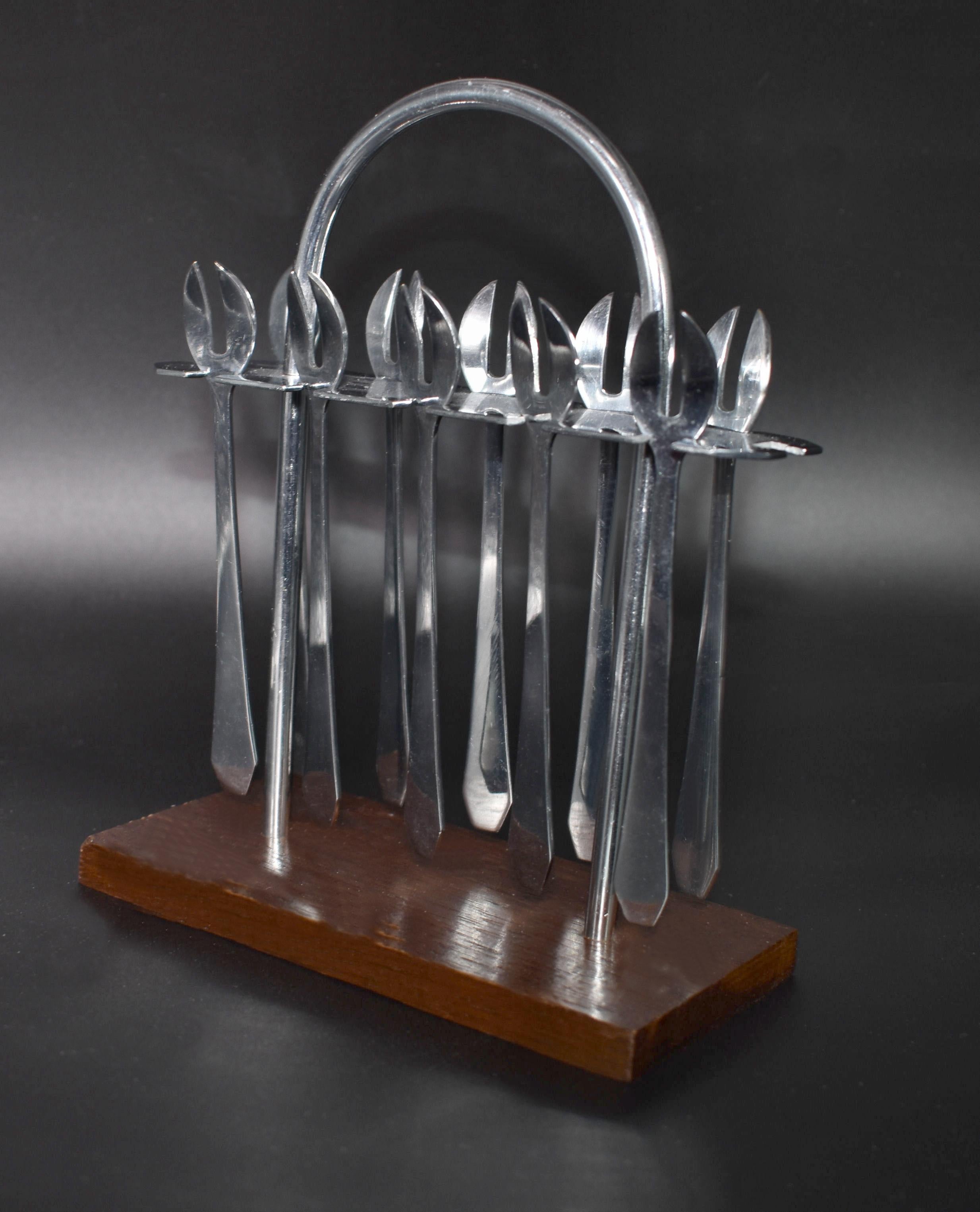 French Art Deco Chrome Cocktail fork Set, circa 1930 For Sale