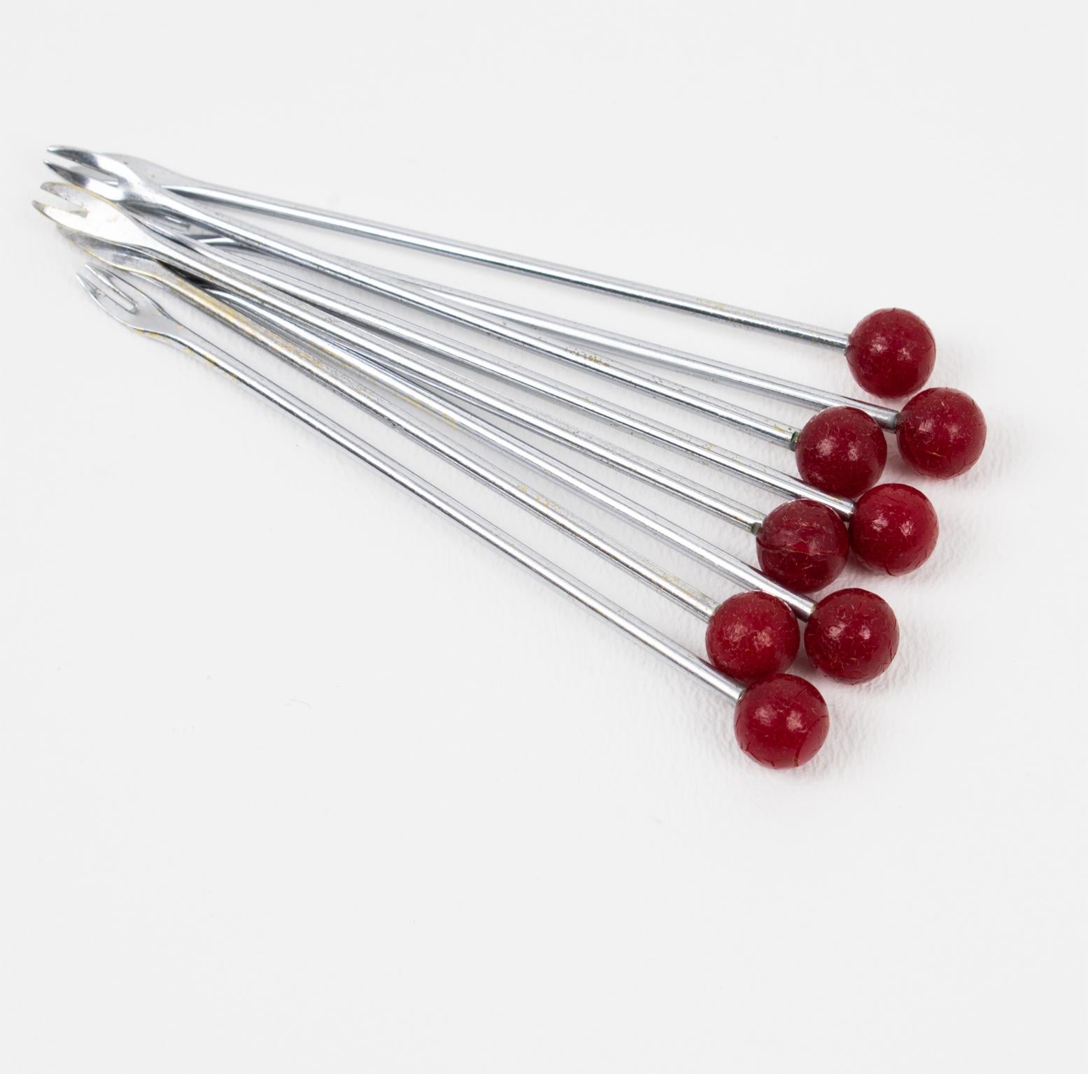 Art Deco Chrome Cocktail Picks with Bakelite and Corozo Nut Bird, circa 1930 For Sale 5