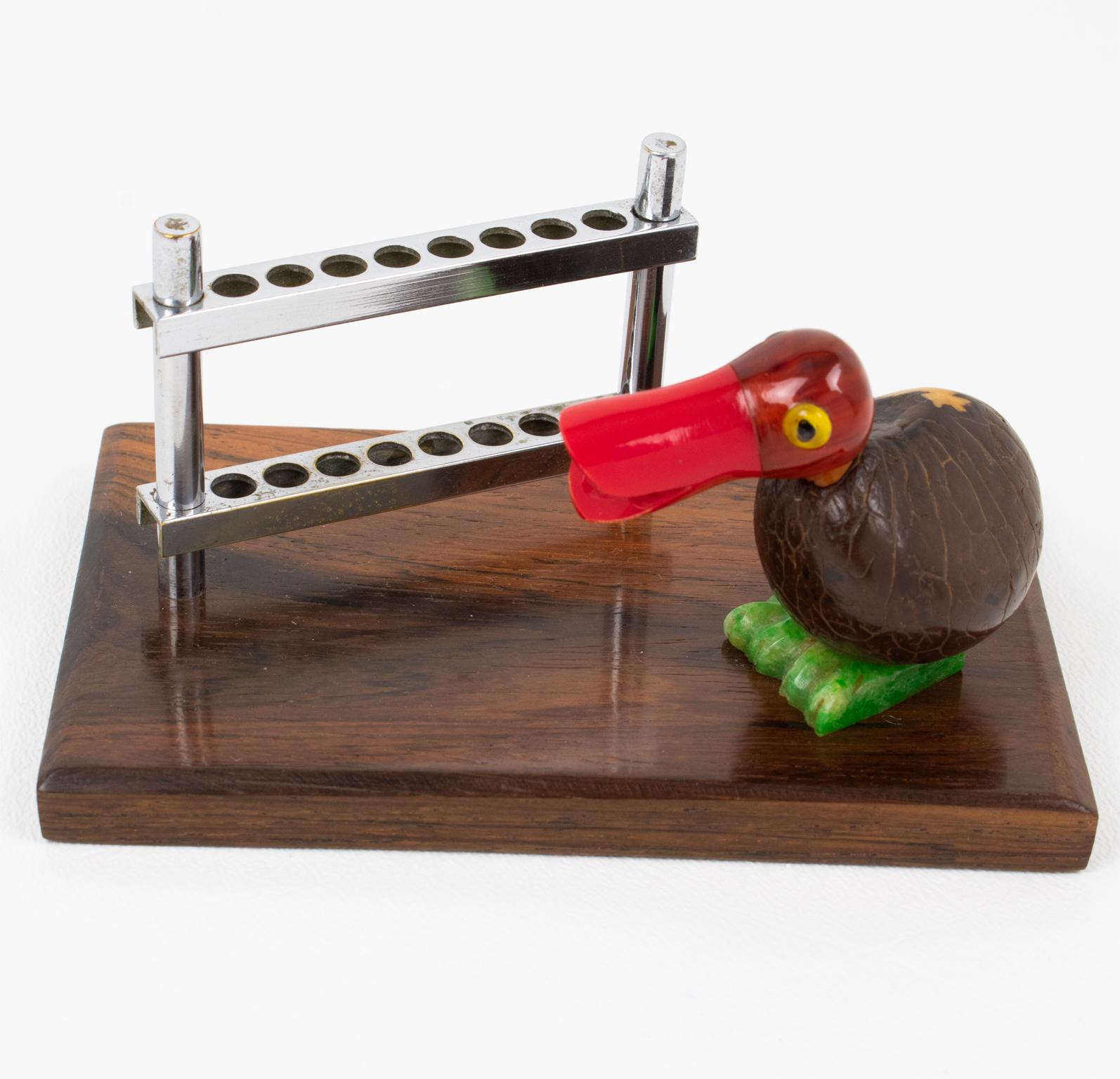 Art Deco Chrome Cocktail Picks with Bakelite and Corozo Nut Bird, circa 1930 For Sale 1